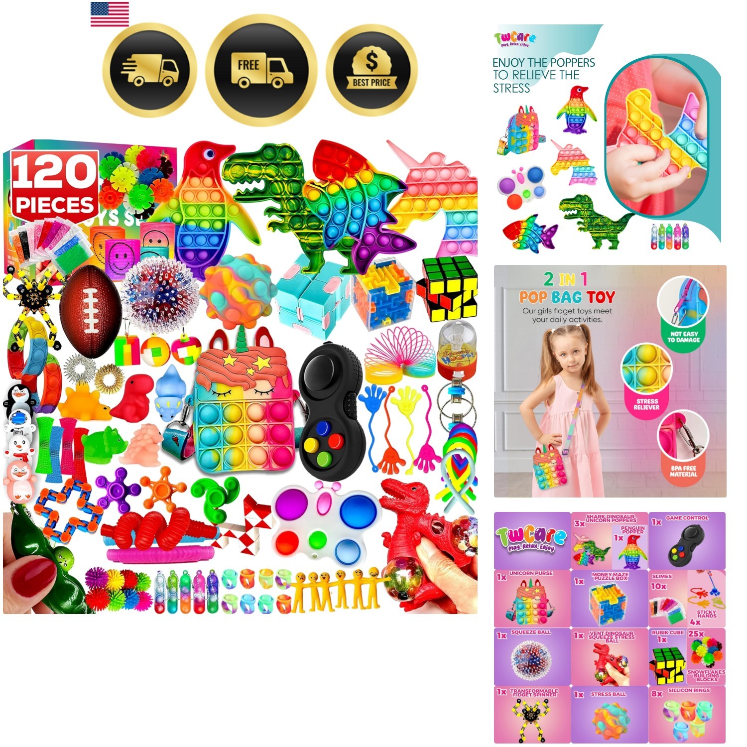 120 Pcs Fidget Toys Pack, Pop Sensory Party Favors Set Gifts for Kids Adults ...