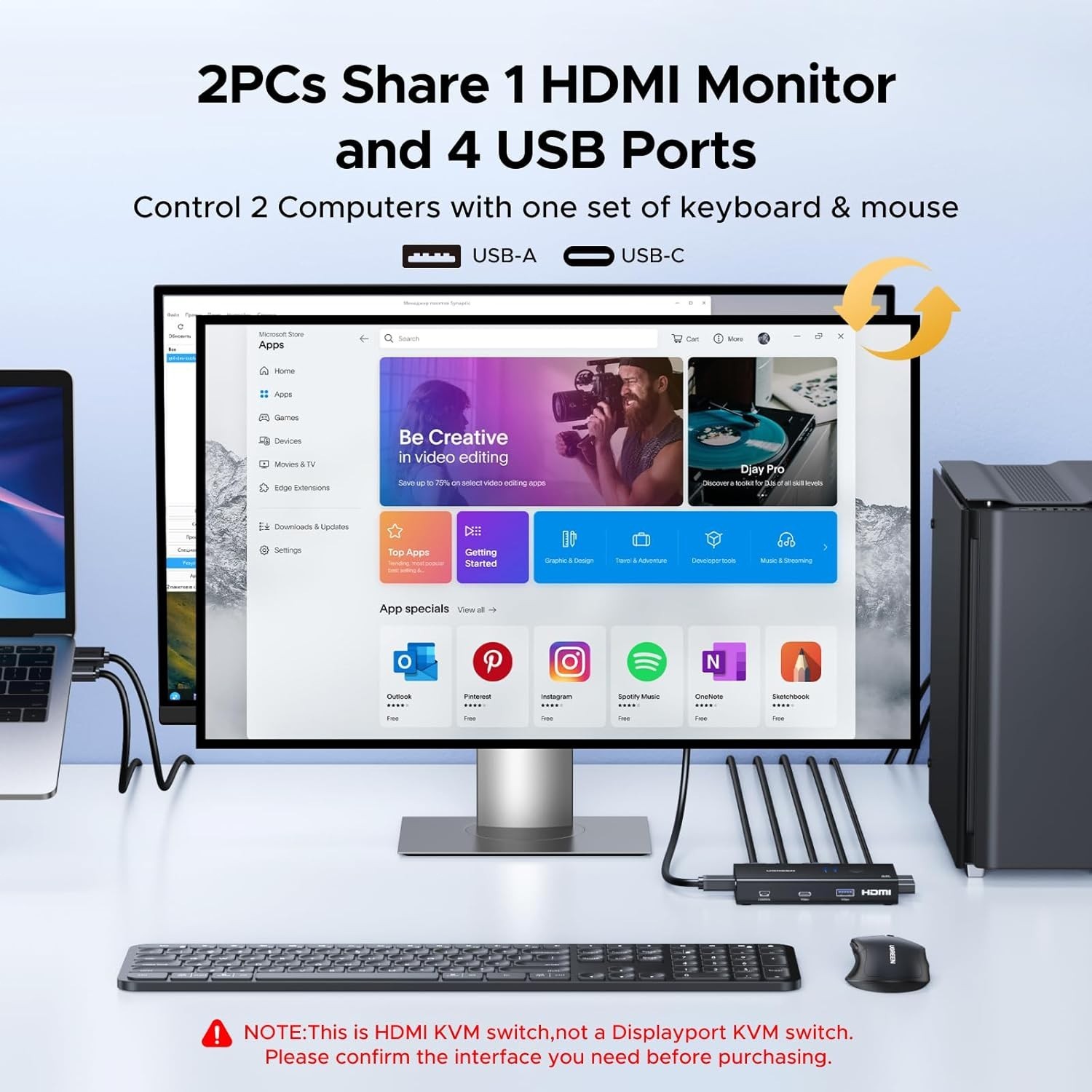Driver-Free HDMI KVM Switch - Effortlessly Connect 2 Computers & USB Devices
