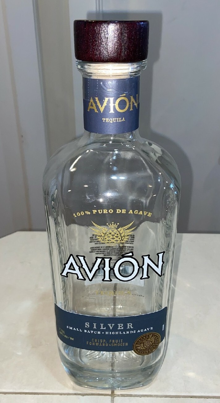 LARGE 1.75L Avion Silver Tequila Glass Bottle Empty with Cork 1.75 Liter EUC