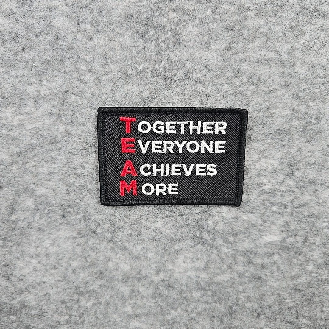 Black Embroidered Morale Patch "TEAM" Together Everyone Achieves More 2x3 Hook