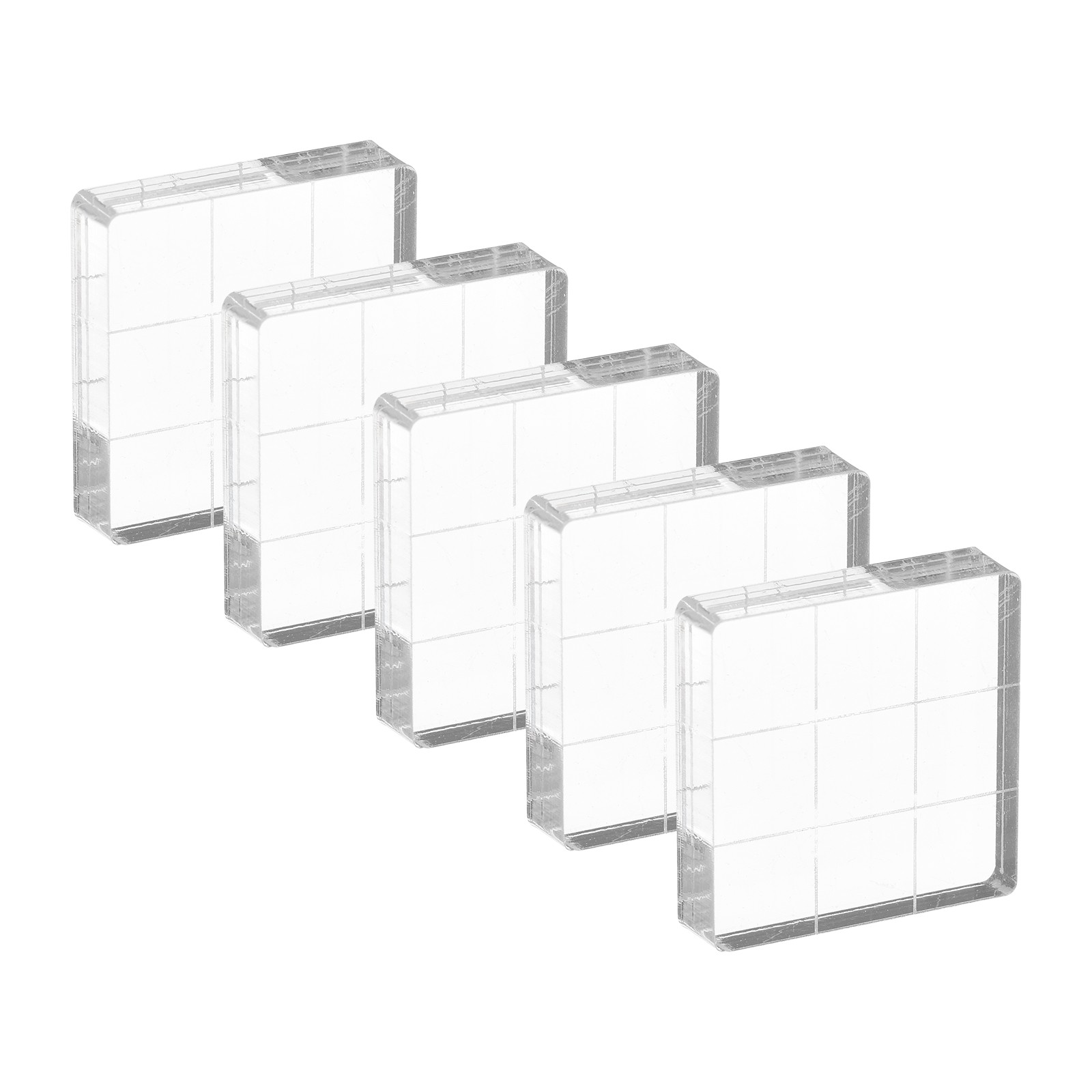 Acrylic Stamp Block, 5 Pack Square Shape with Grid Lines, 1.22" x 1.22"