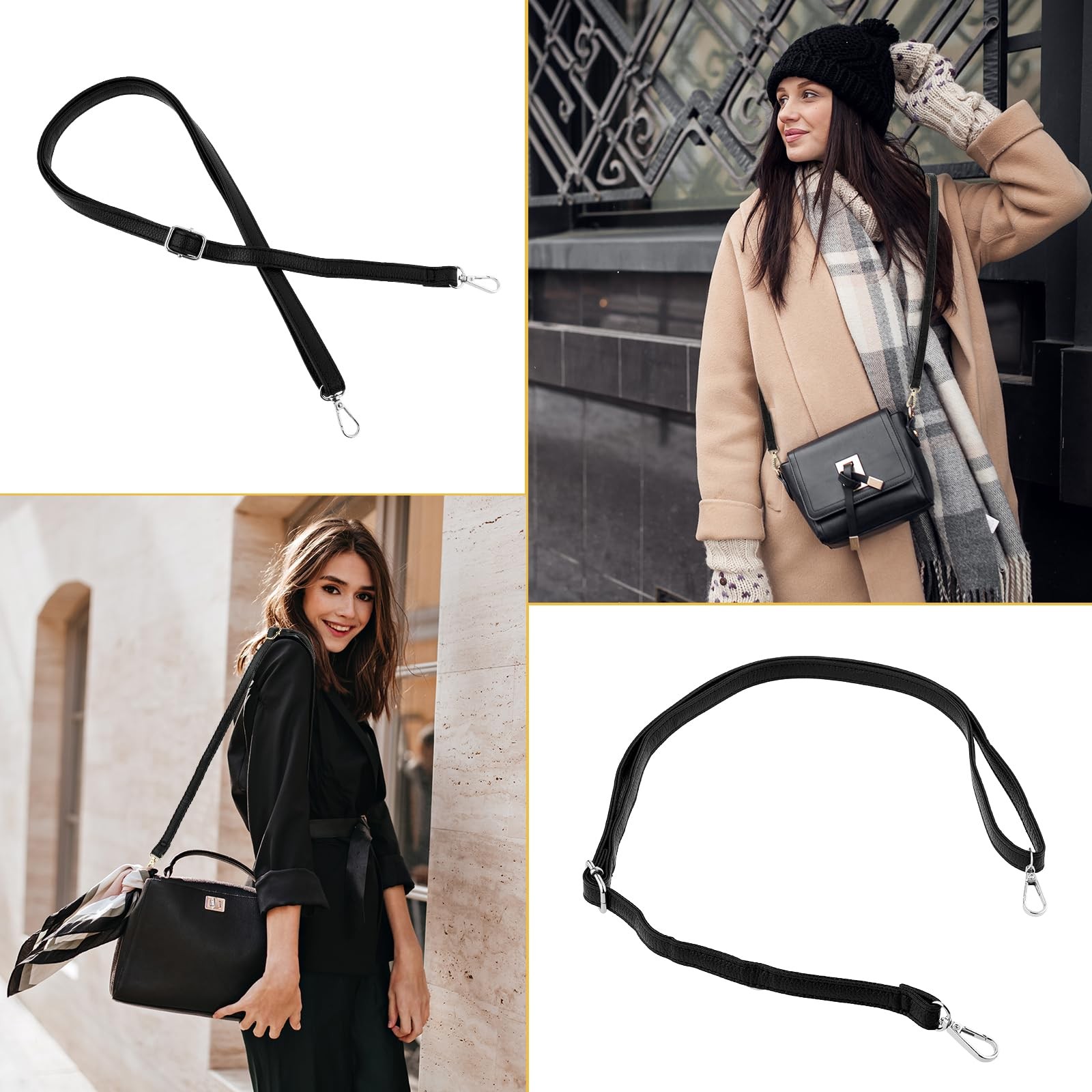 Leather Purse Strap Replacement Black Leather Crossbody Strap Adjustable