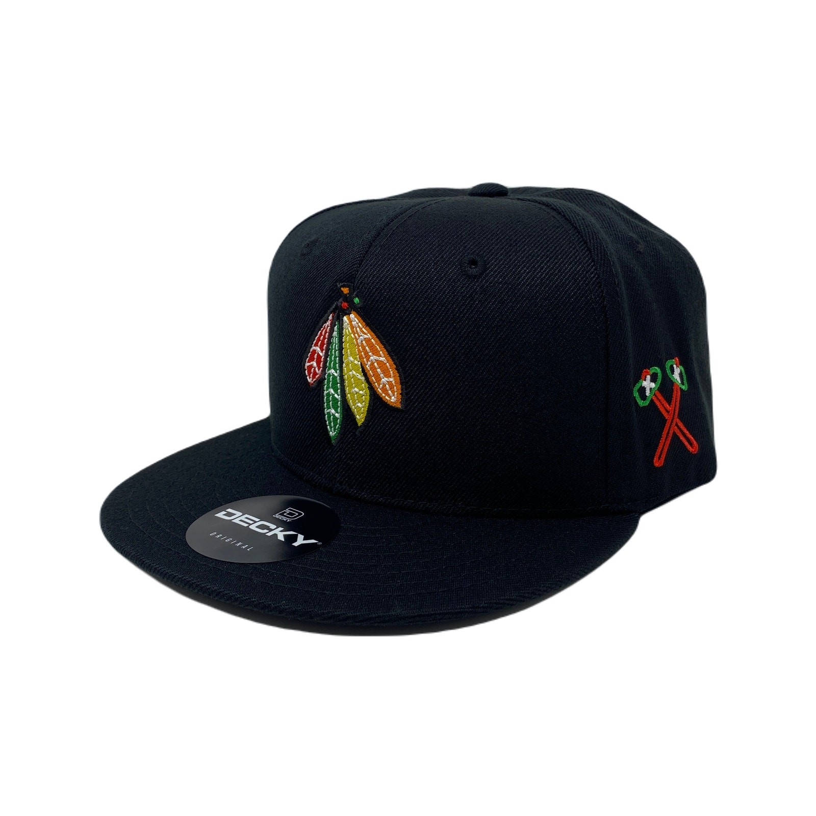 Indian Feathers Tomahawk Snapback Hat All Black