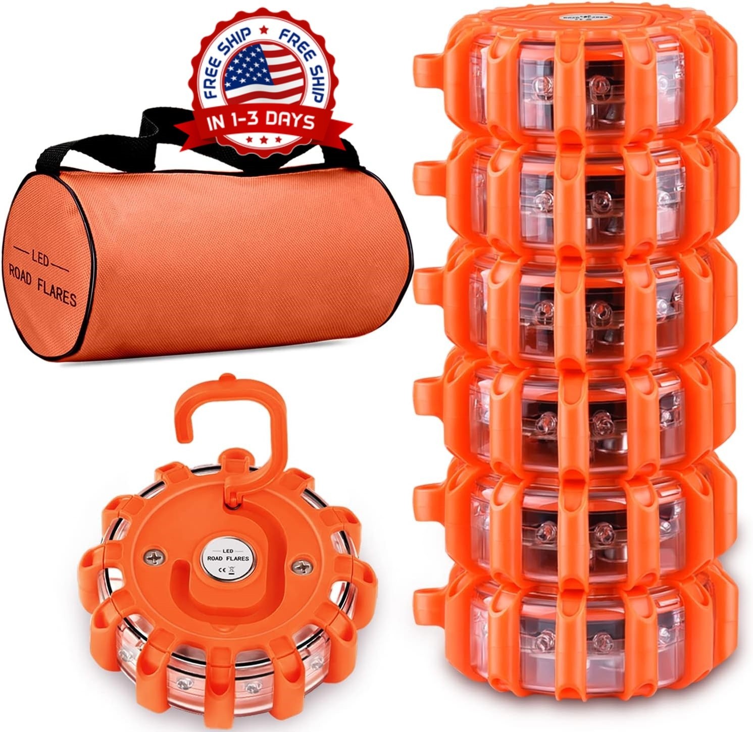 Paquete De 6 Luces LED De Emergencia Para Carretera Con Base Magnética De Gancho