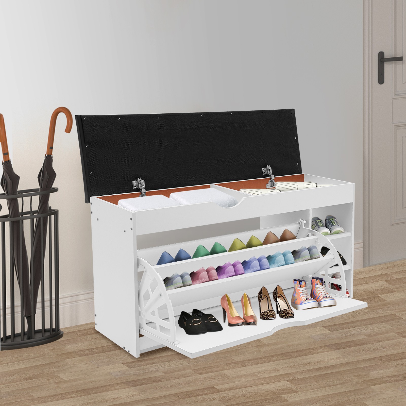 100×30×51cm Shoe Rack Bench for Entryway Warm White Shoe Storage Organizer Bench