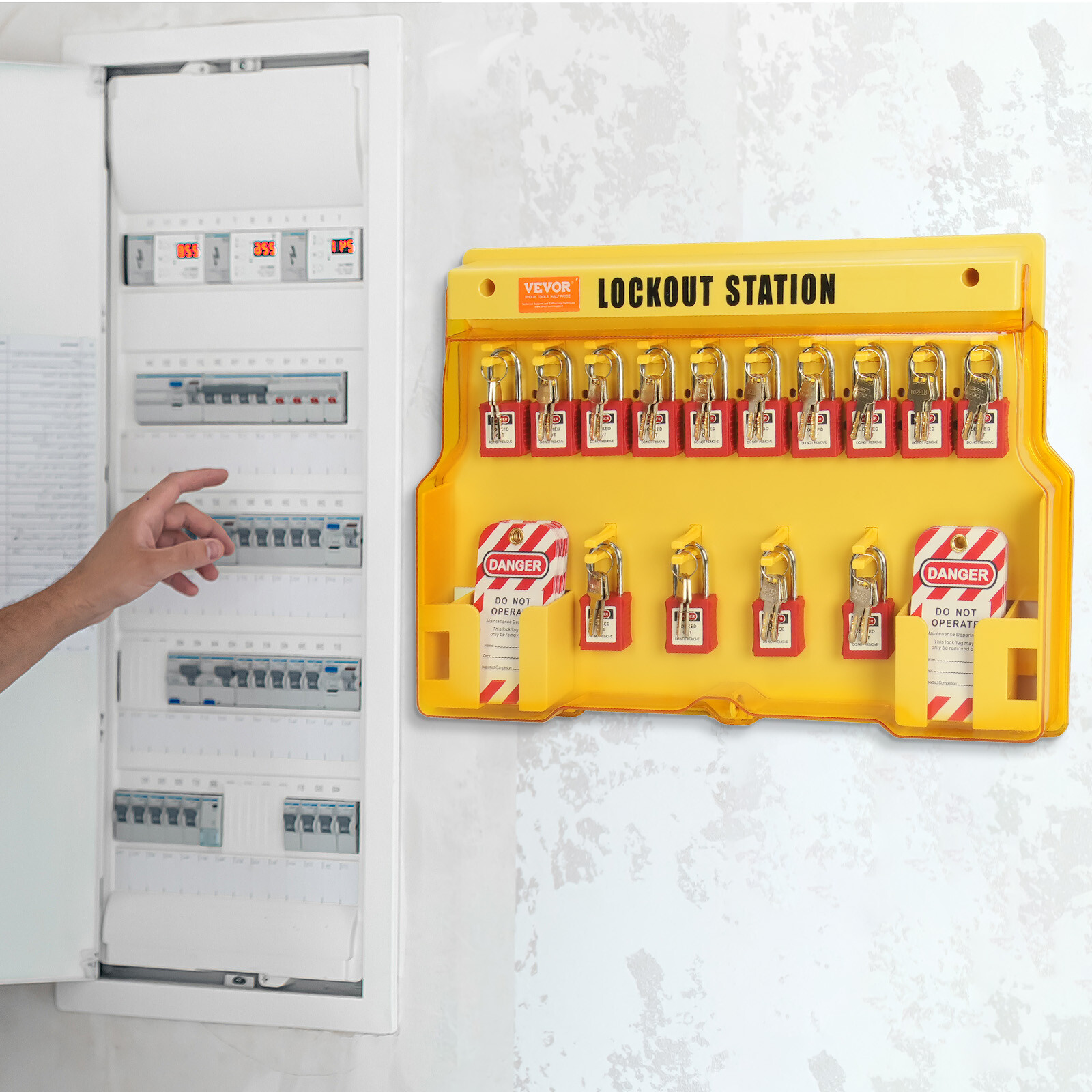 VEVOR 60 PCS Electrical Lockout Tagout Kit Safety Padlocks Hasps Tags Ties Board