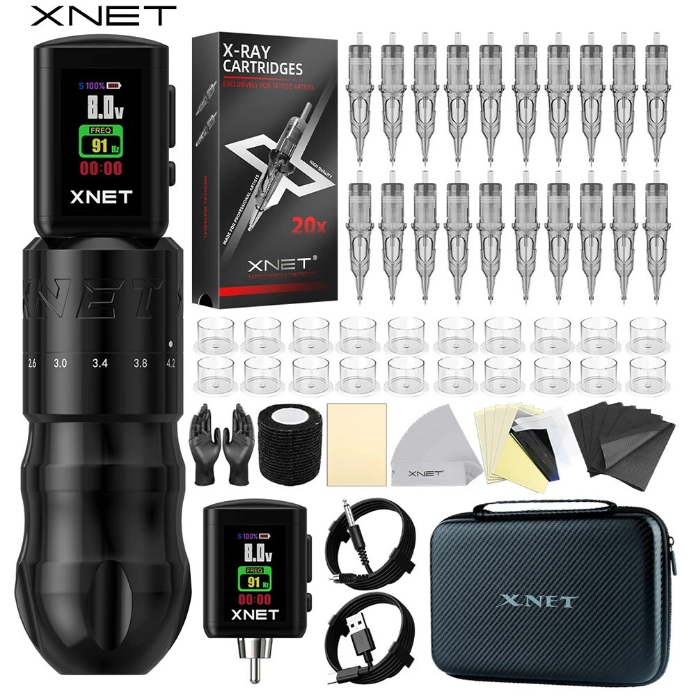 XNET T2 Rotary Tattoo Pen Kit With Wireless RCA Power Supply 7 Adjustable Stroke