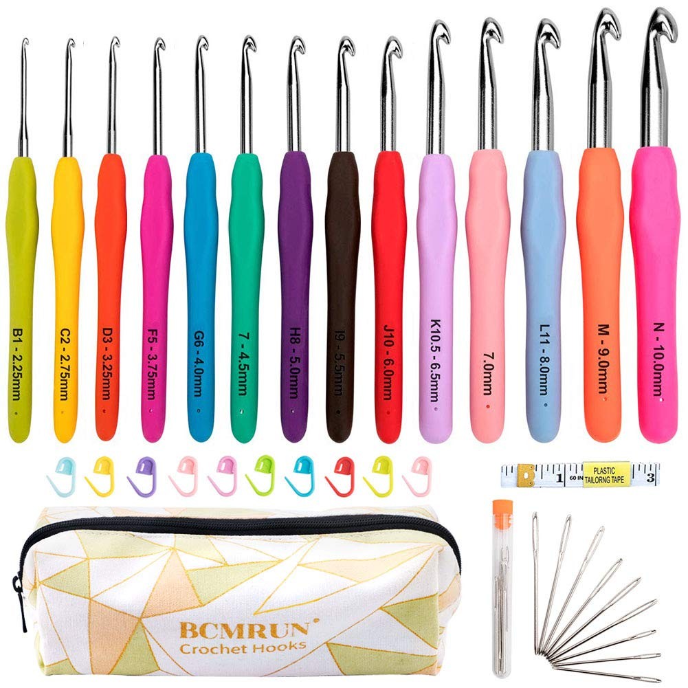 14pcs Crochet Hooks Set Ergonomic Soft Grip 2mm To 10mm Bamboo Yarn Craft