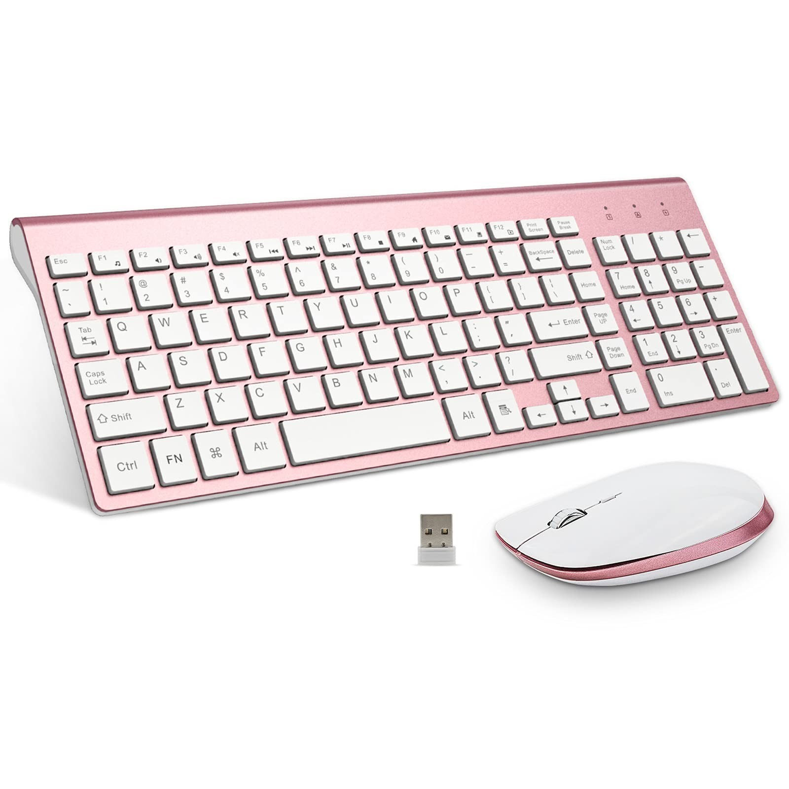 Keyboard and Mouse Wireless, Slim Flat for Laptop PC Rose Pink | Silent Quiet...