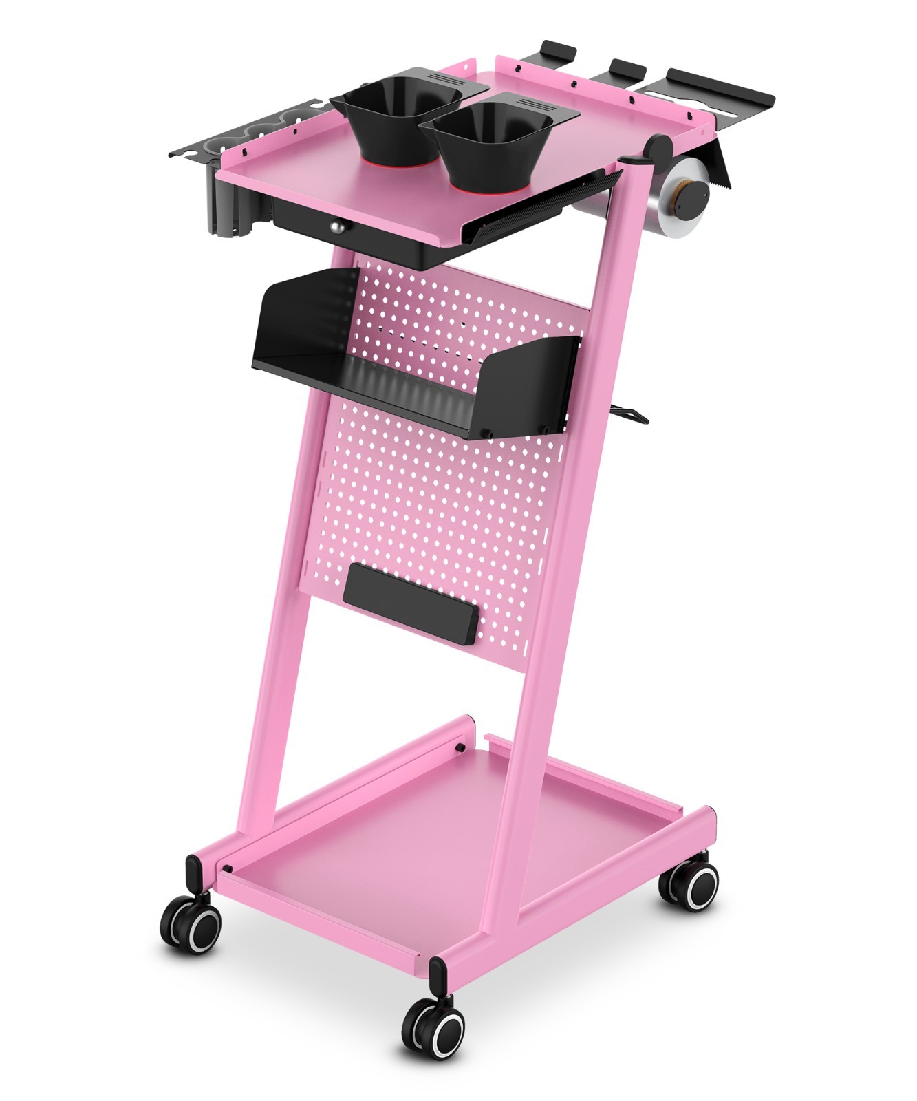 Metal Salon Trolley Cart with Drawer for Hairdressing, Beauty, Tattoo(Pink)