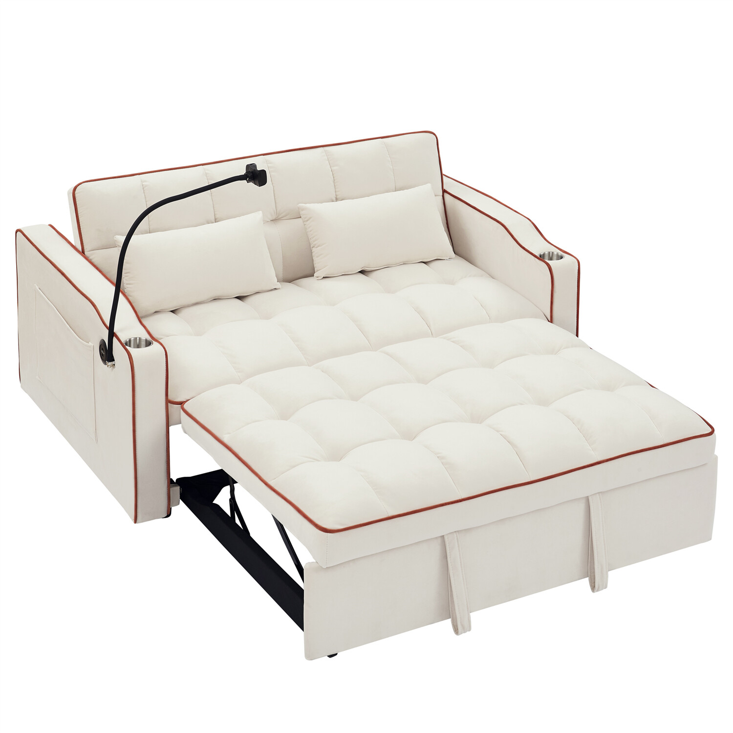 55.5in Convertible Sleeper Sofa Bed Loveseat Sofa 2 Seater Couch w/ Pull-Out Bed