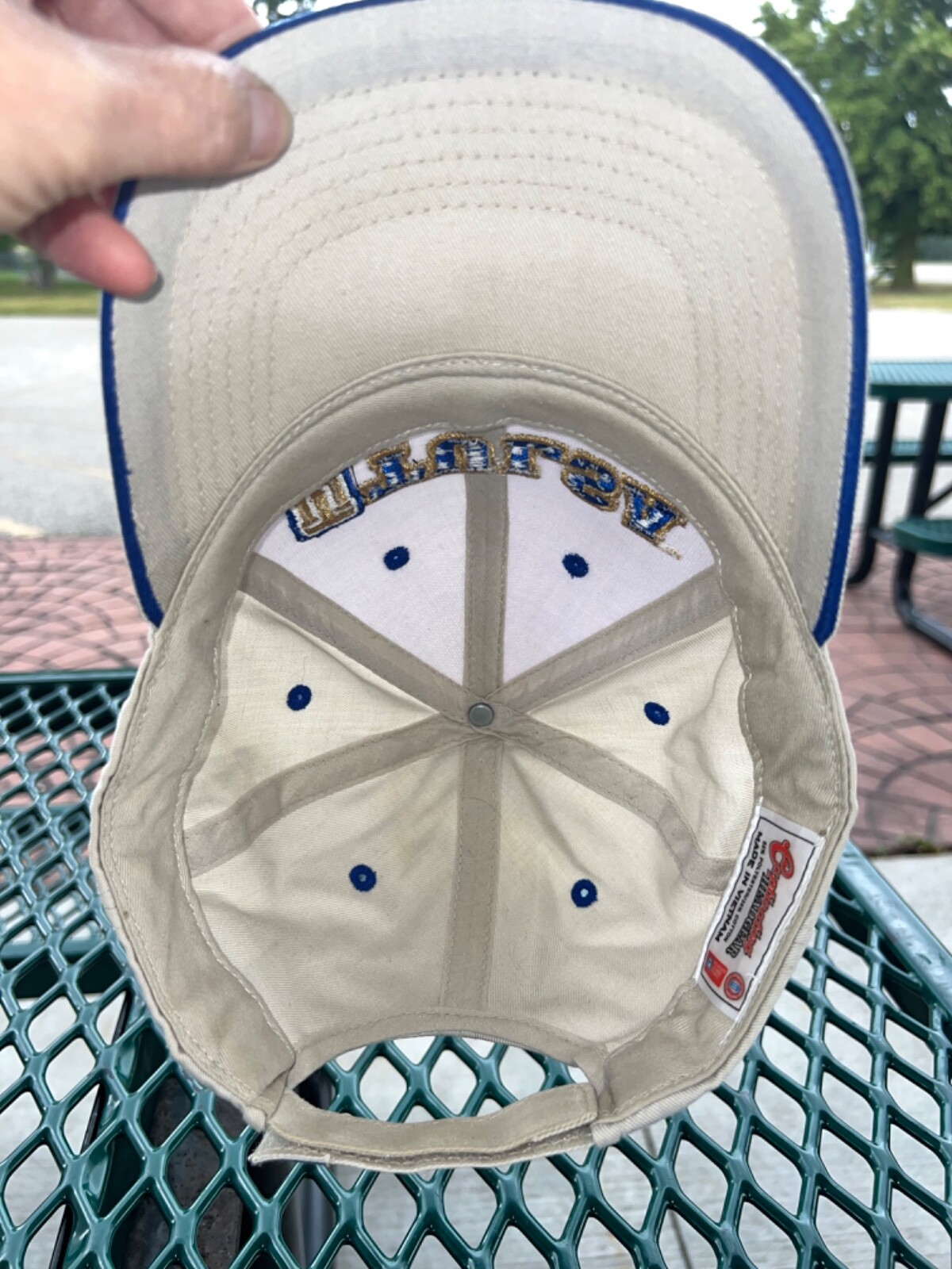 TU Interlock letters Tulsa University Ivory w Purple Gold Hat Cap Hook Loop EUC