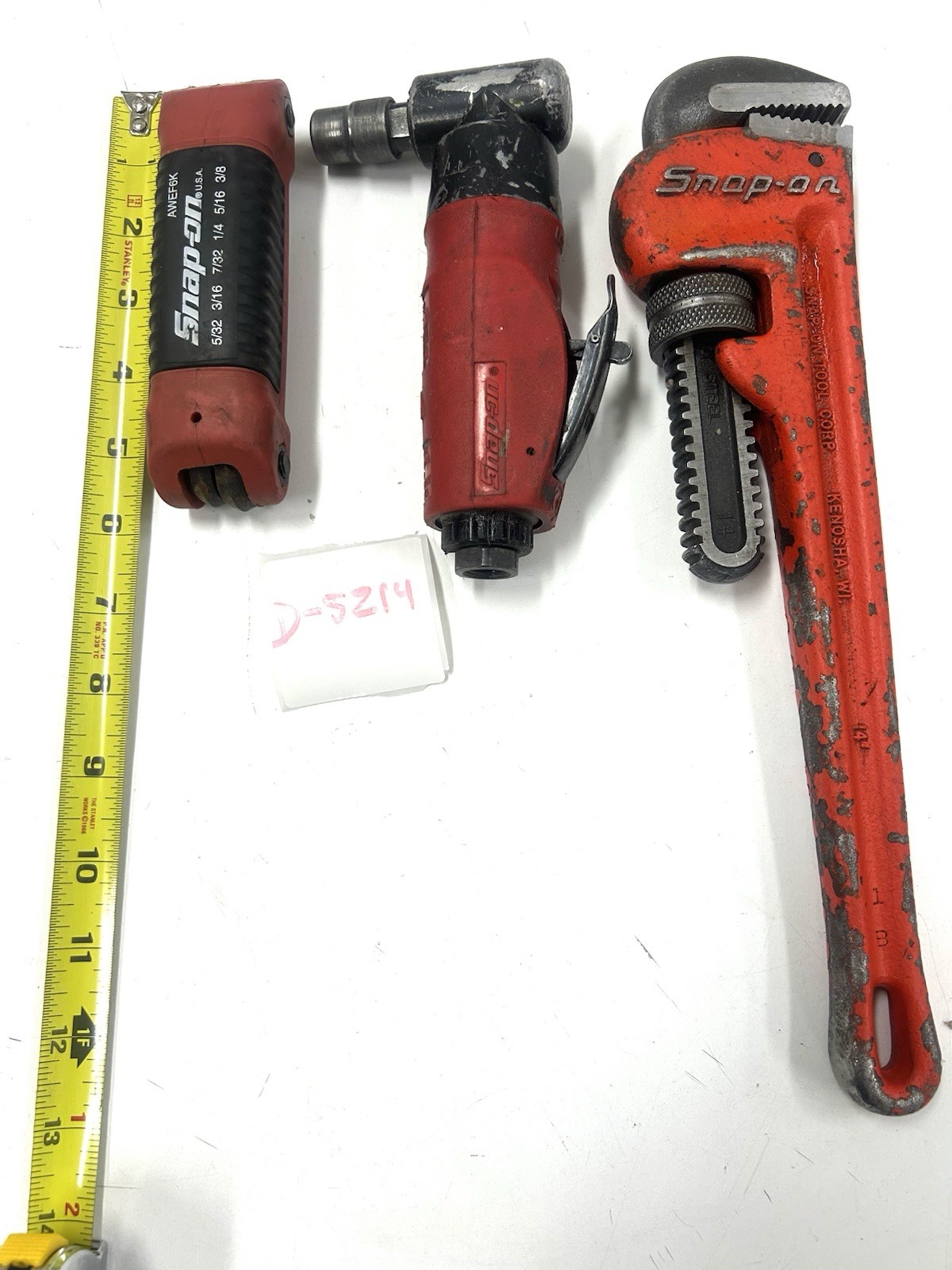 D-5214 Snap-on Tool Lot PT210A Air Die Grin AWEF6K Hex Key Set 14” Pipe Wre