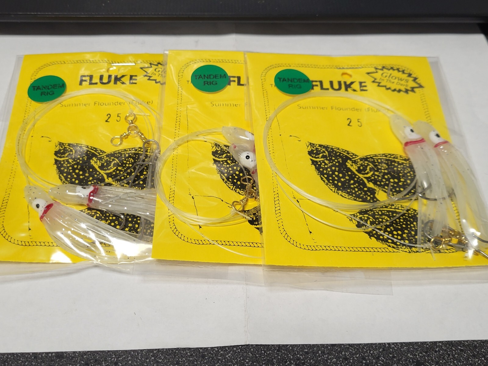 3 NJ Hand Tied Tandem/GLOW Squids w/3-Way+Snap Fluke/Summer Flounder Rigs
