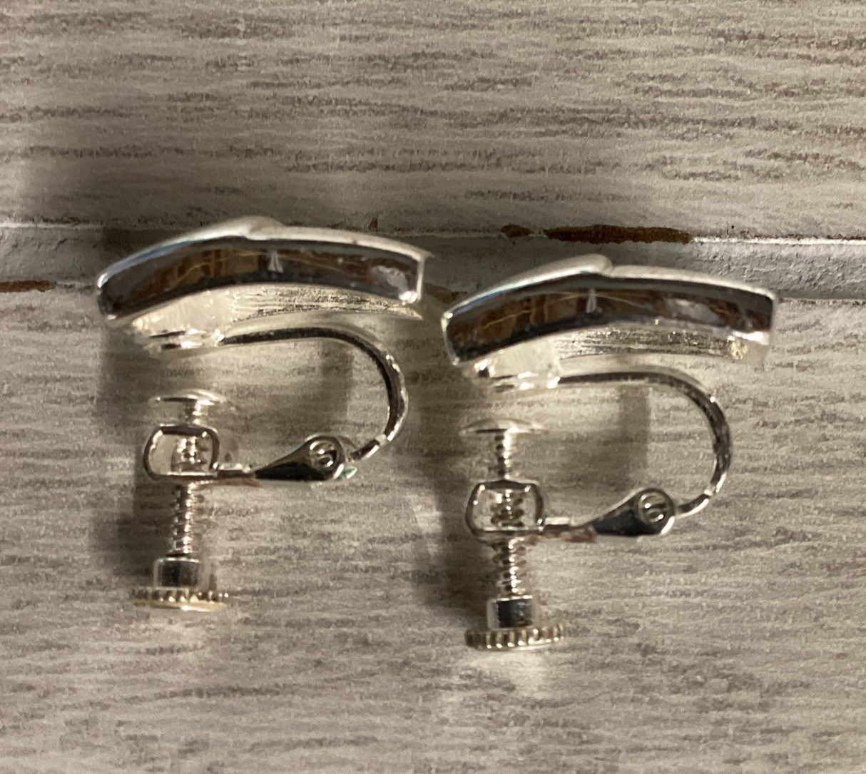 Silvertone Clip On Earrings Rectangle Textured Vintage