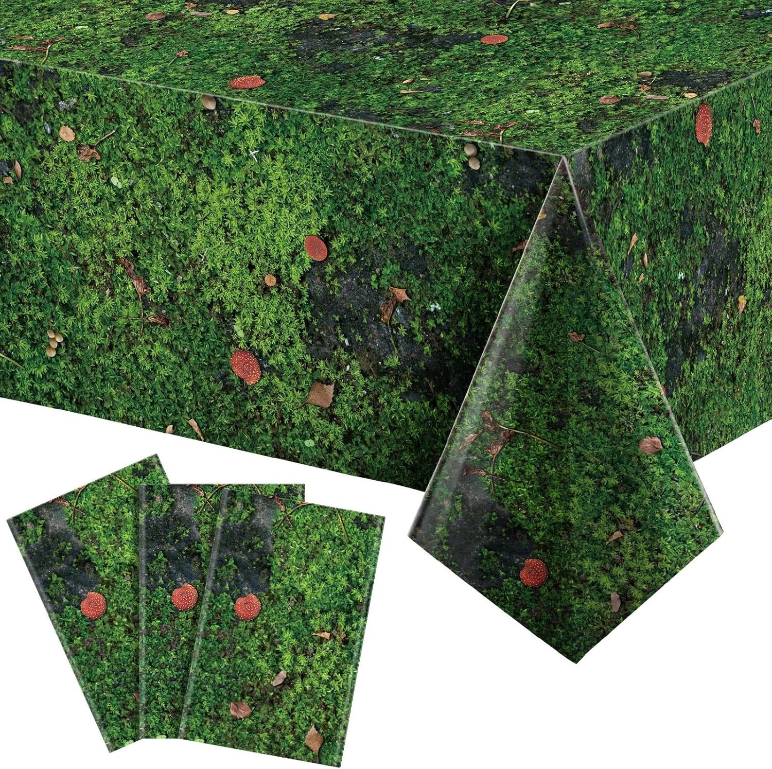 3 Pcs Green Moss Plastic Tablecloth 108 x 54 Inch Grass Leaves Table Cover