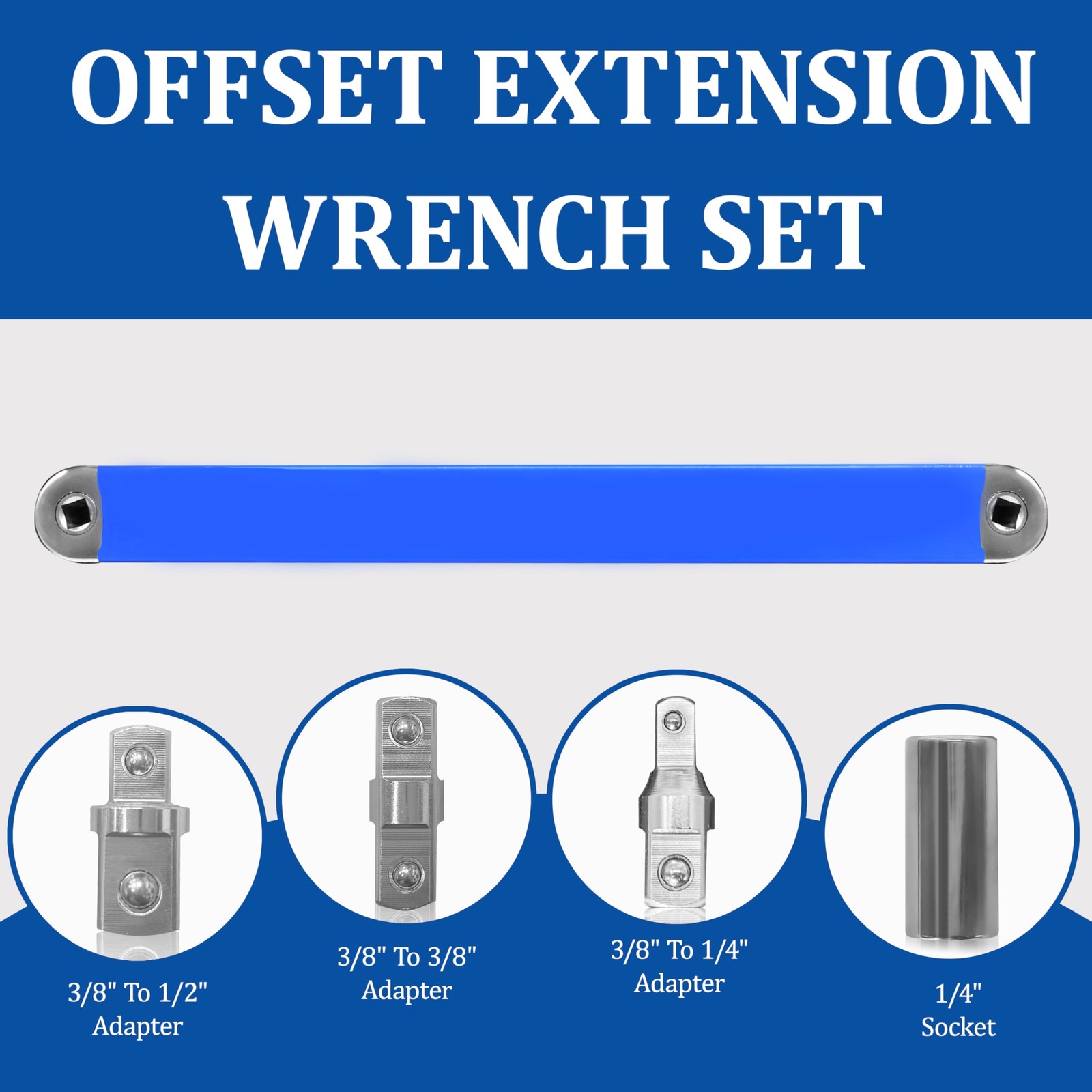 Impact Ready Offset Extension Wrench Set - Includes 1/4", 3/8", 1/2" Adapters...