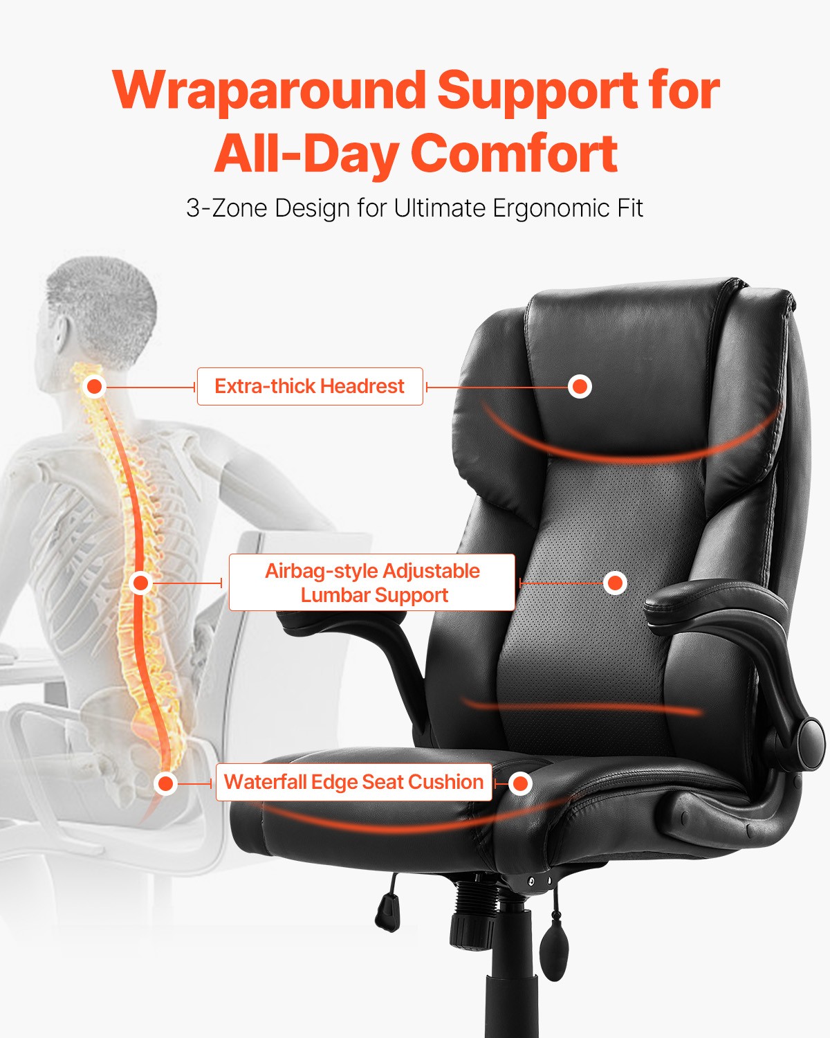 Uimoso Executive Chair High Back Desk Chair Flip-up Armrests Lumbar Support