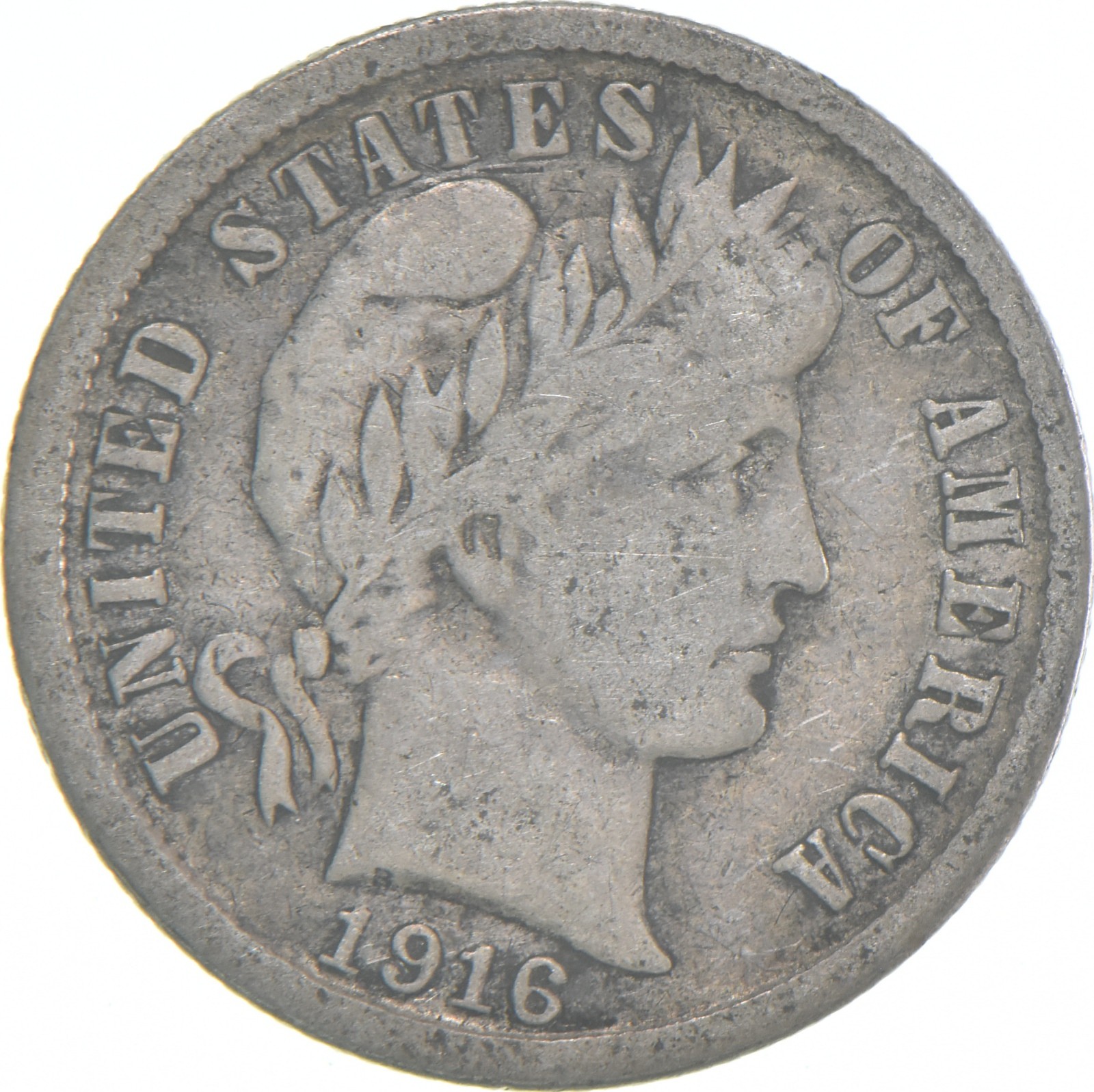 1916-S Barber Dime 90% Silver Average Circ