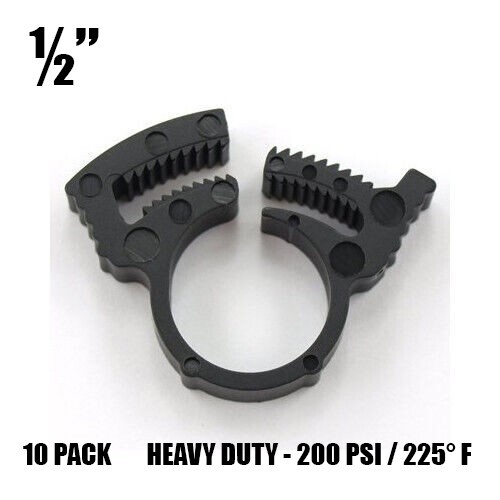 1/2" Heavy Duty Double Gripping Nylon Plastic Hose Clamps, 10 Pack