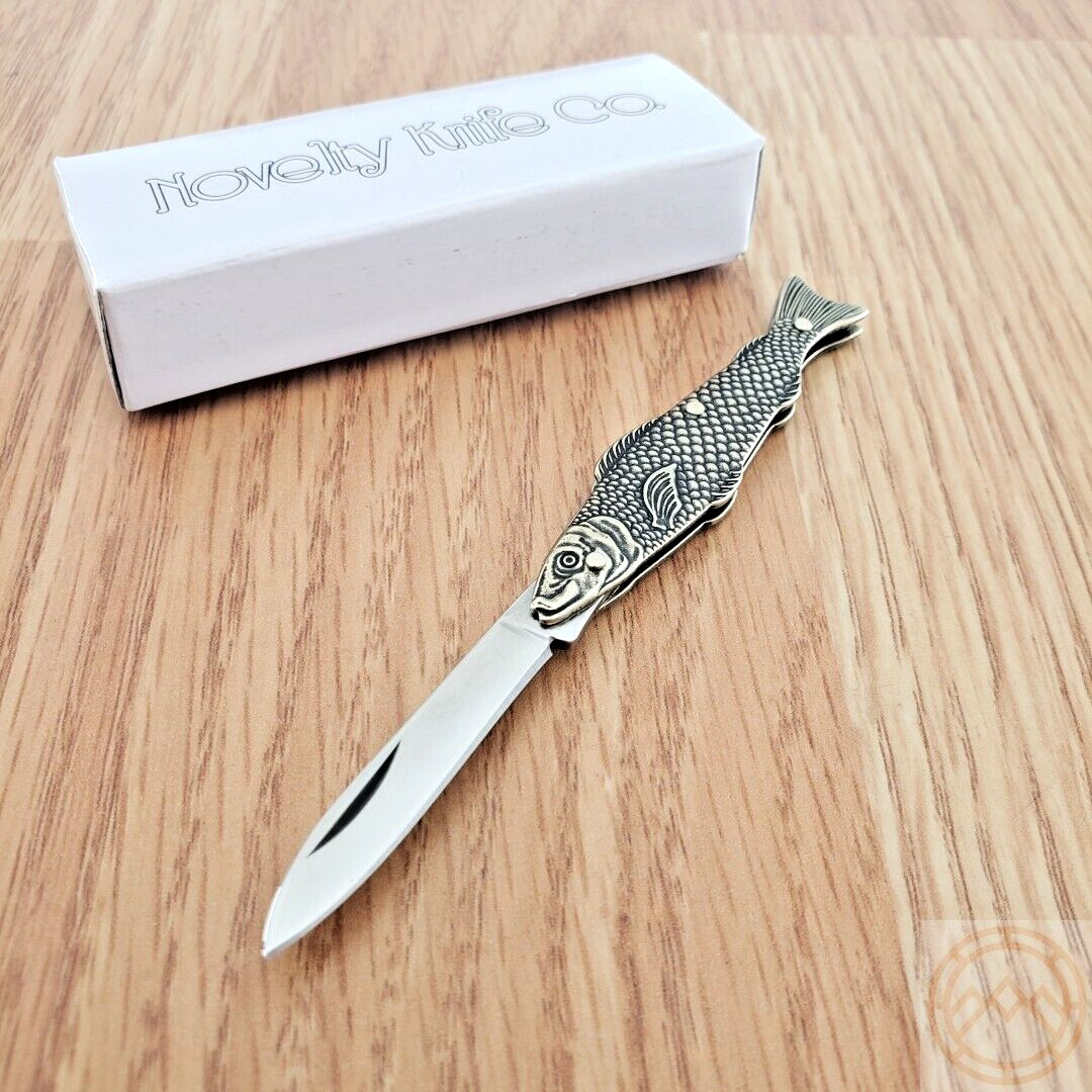 Novelty Cutlery Fish Folding Knife 1.5" Stainless Steel Blade Metal Alloy Handle
