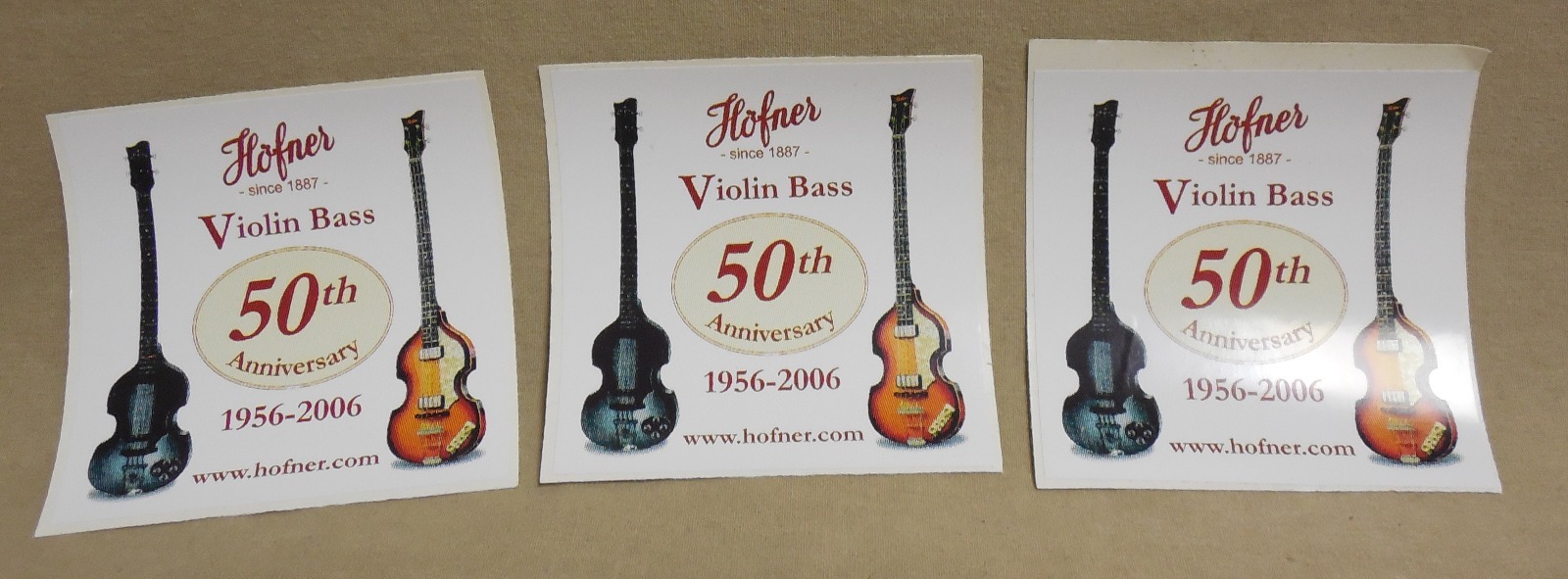 3 NEW HOFNER 50TH ANNIVERSARY HOFNER BASS GUITAR STICKERS  12 years old
