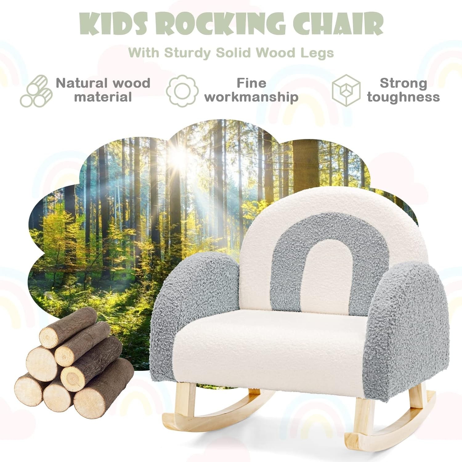 Ergonomic Toddler Rocking Chair with Solid Wood Frame - Safe & Stylish Armchair