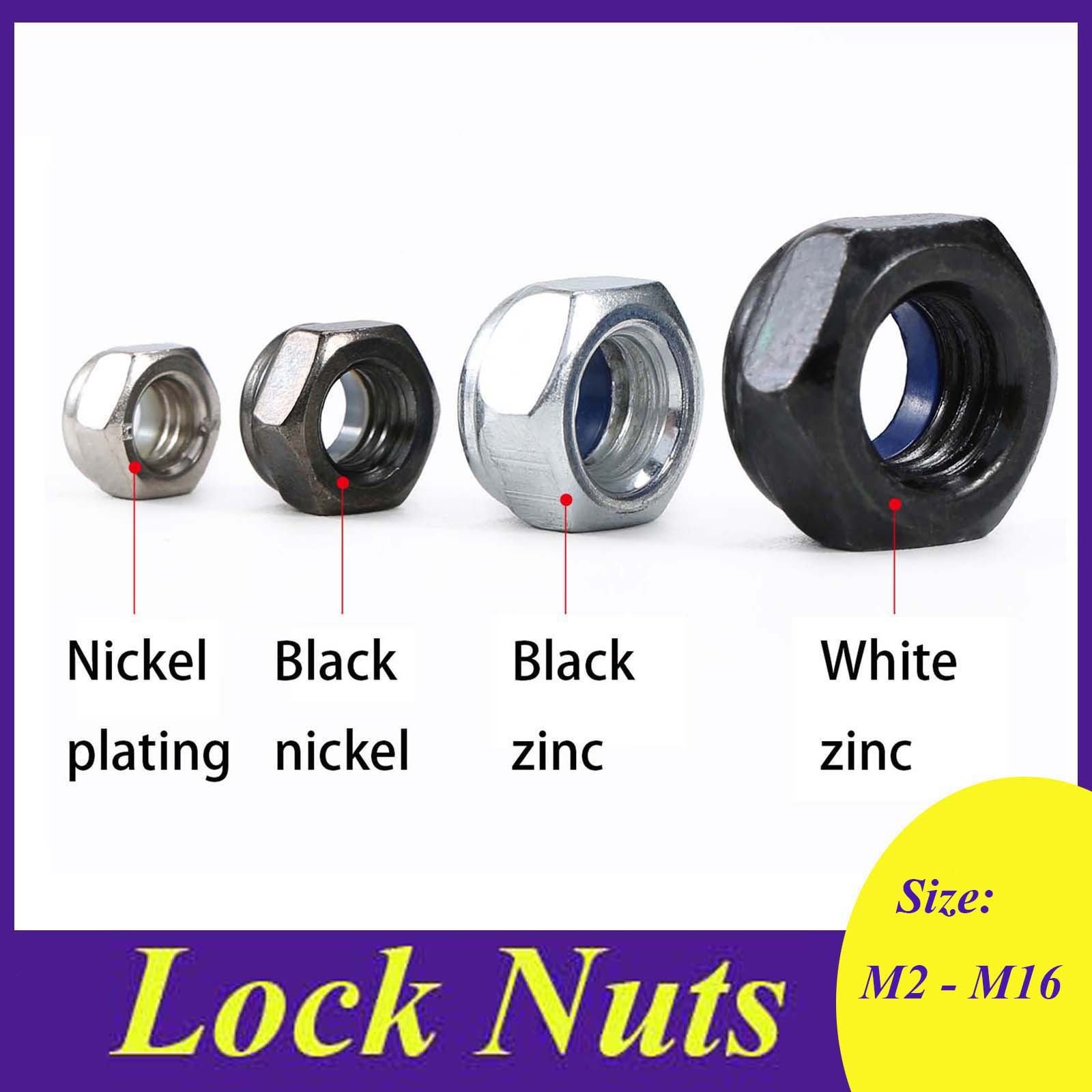 M2 - M16 Nickle Plated/White Zinc/Black Zinc/Us Nyloc Nylock Nylon Lock Nuts