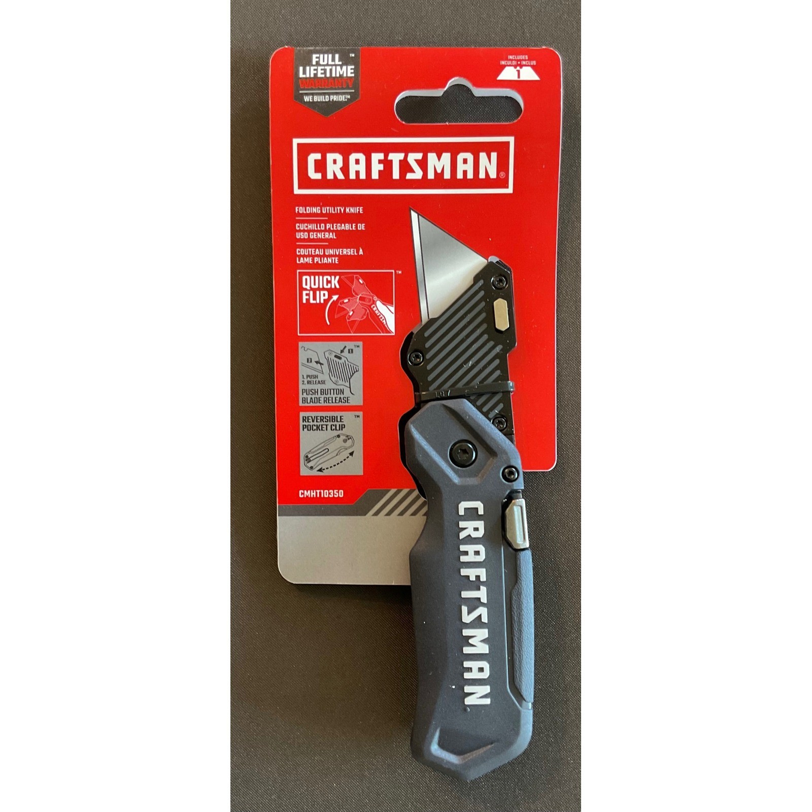Craftsman Folding Utility Knife CMHT10350 Quick Flip Pocket Clip Black Gray NEW
