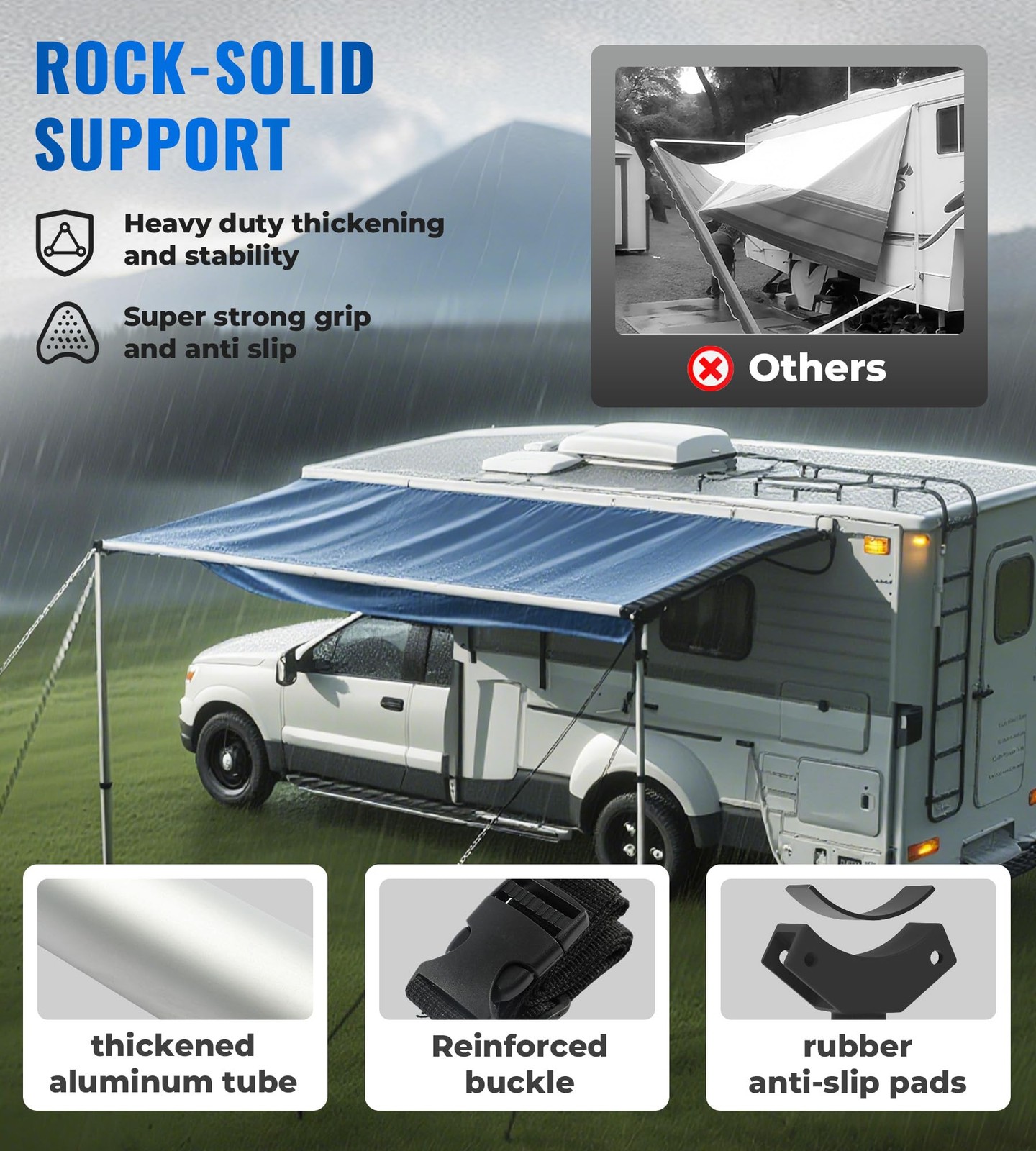 RV Awning Tie Down kit 108" Extended Length Adjustable Awning Support Poles