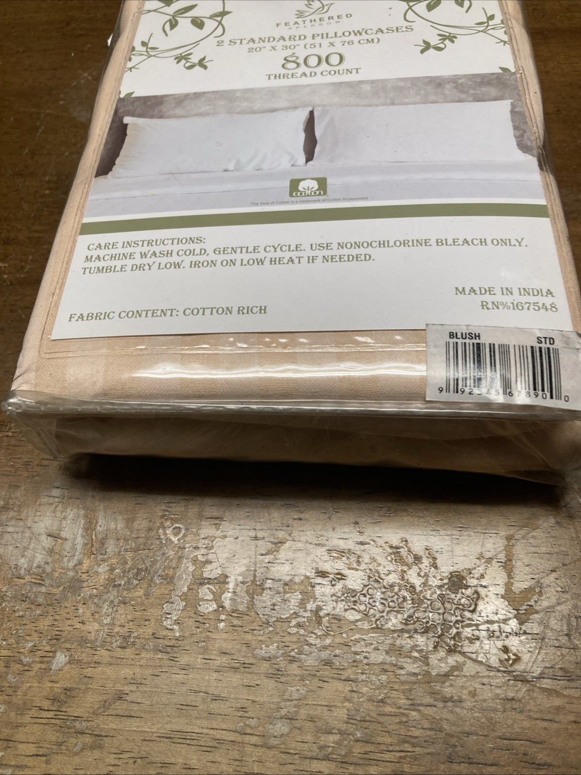 Feathered Sparrow 2 Standard Pillowcases 20”x30” 800 Thread Count, Blush Color