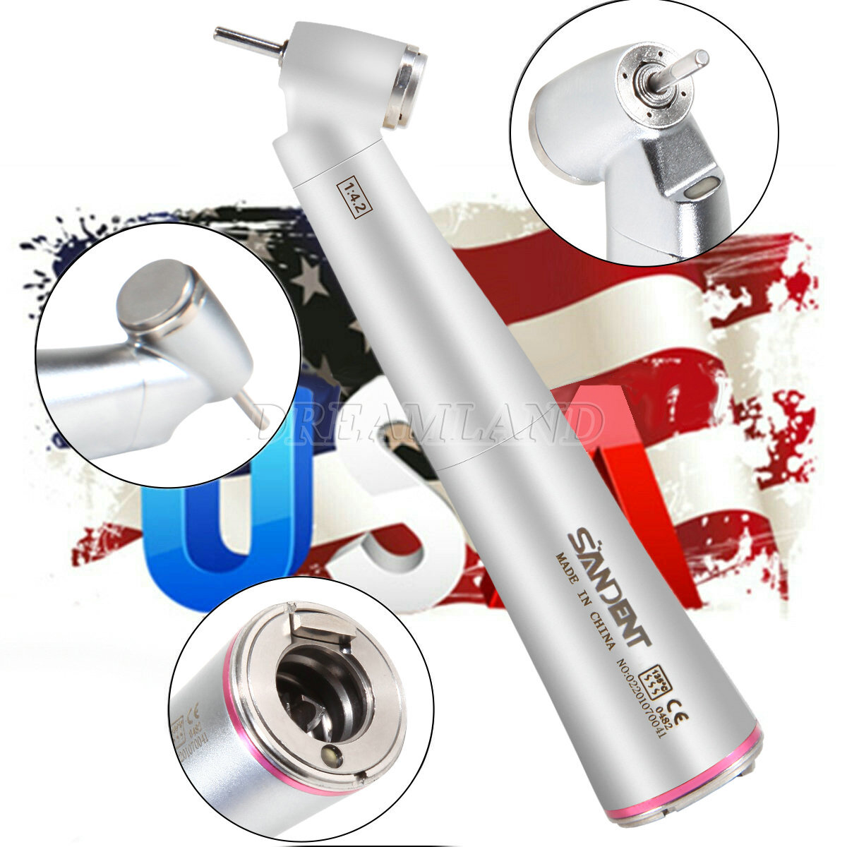 Dental 1:4.2 45° Contra Angle Surgical LED Fiber Optic Handpiece fit NSK Z45L CE
