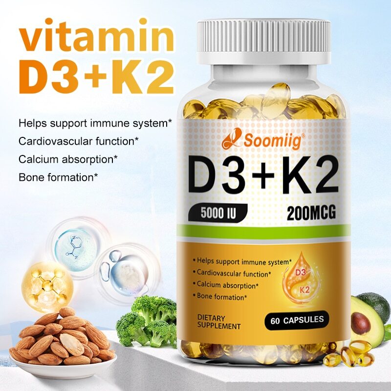 Vitamin D3+K2 5000iu 200mcg 120 Veg Capsules Heart Bone Health Munomodulation