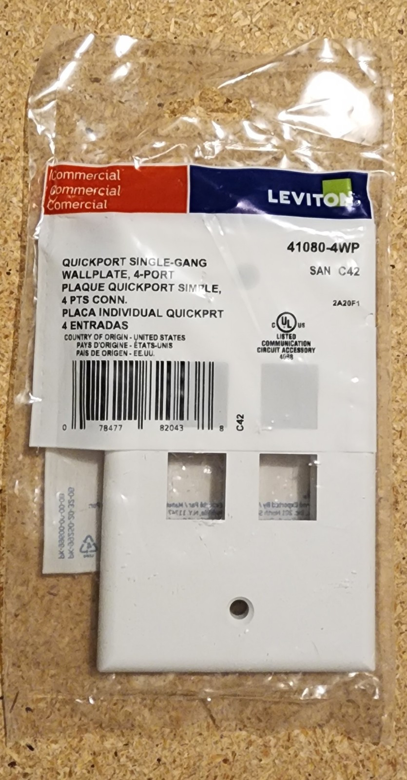 (10) Leviton 41080-4WP QuickPort 4-Port White Wall Plate, w/ 10 Blank Inserts