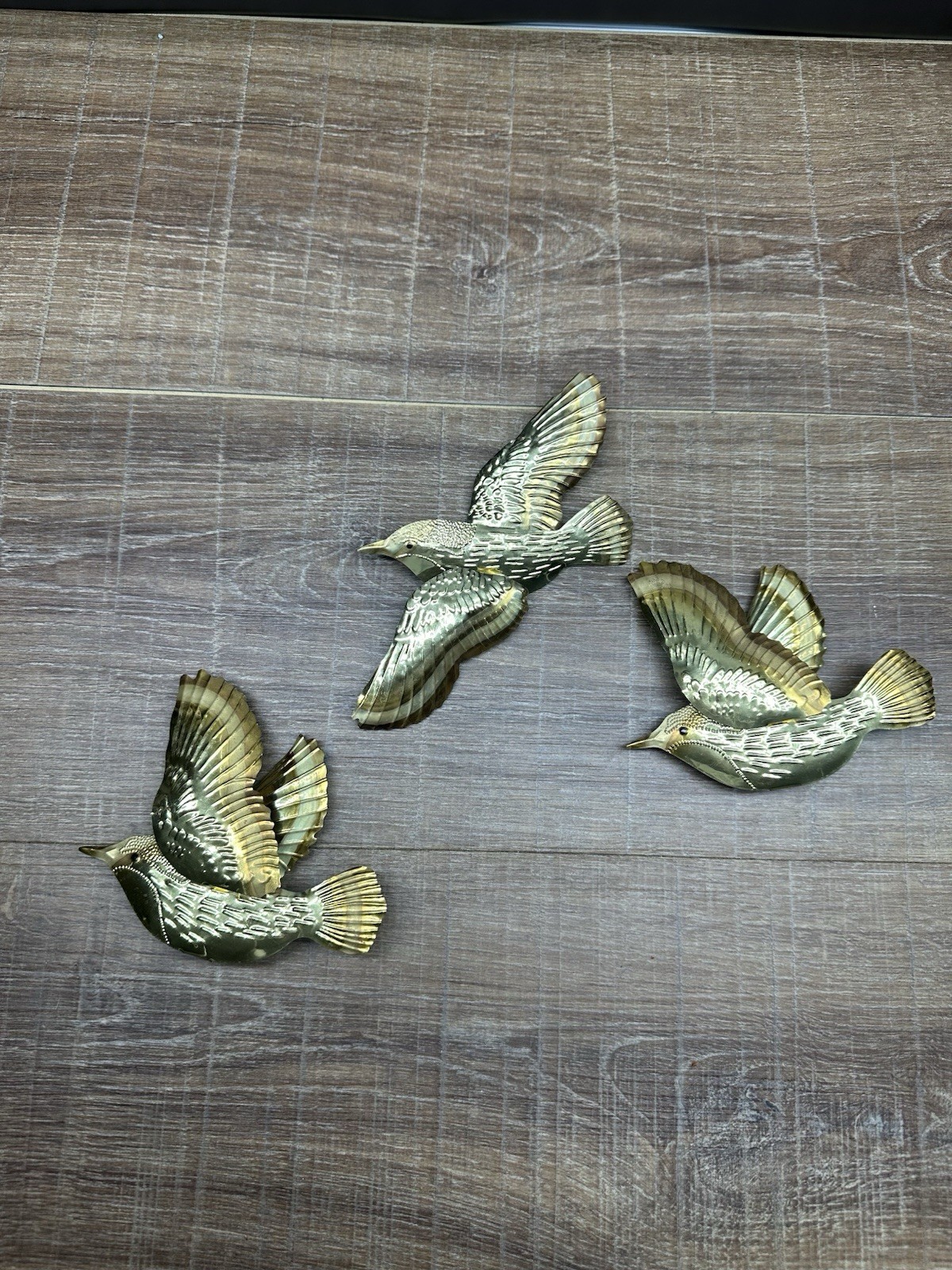 Vtg Set of 3 Brass Flying Birds Wall Decor MCM Home Interiors Homco Swallows