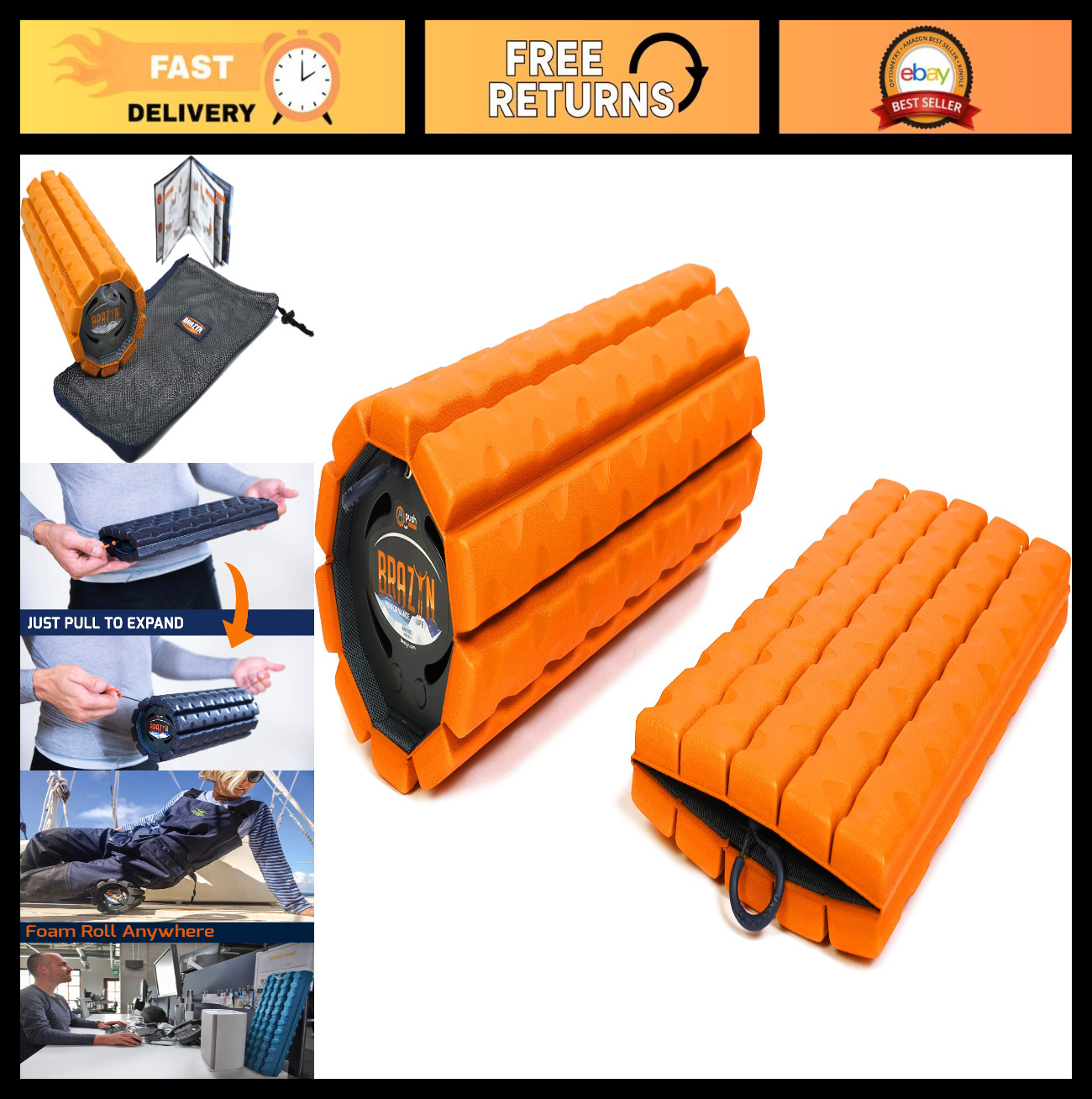 Collapsible Travel Foam Roller for Back Pain Relief & Muscle Recovery - Deep Tis
