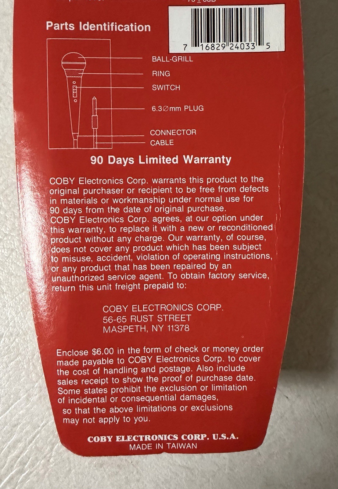 COBY CM-P33 Dynamic Cable Professional Microphone New Sealed