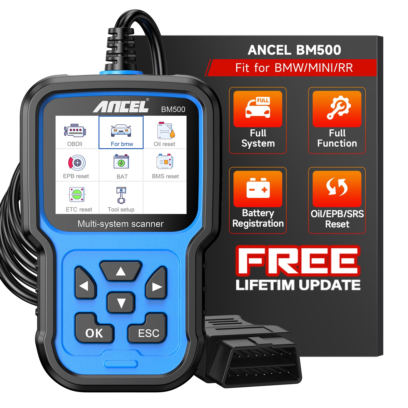 ANCEL BM500 For BMW All System Car OBD2 Diagnostic Scanner Battery Registration