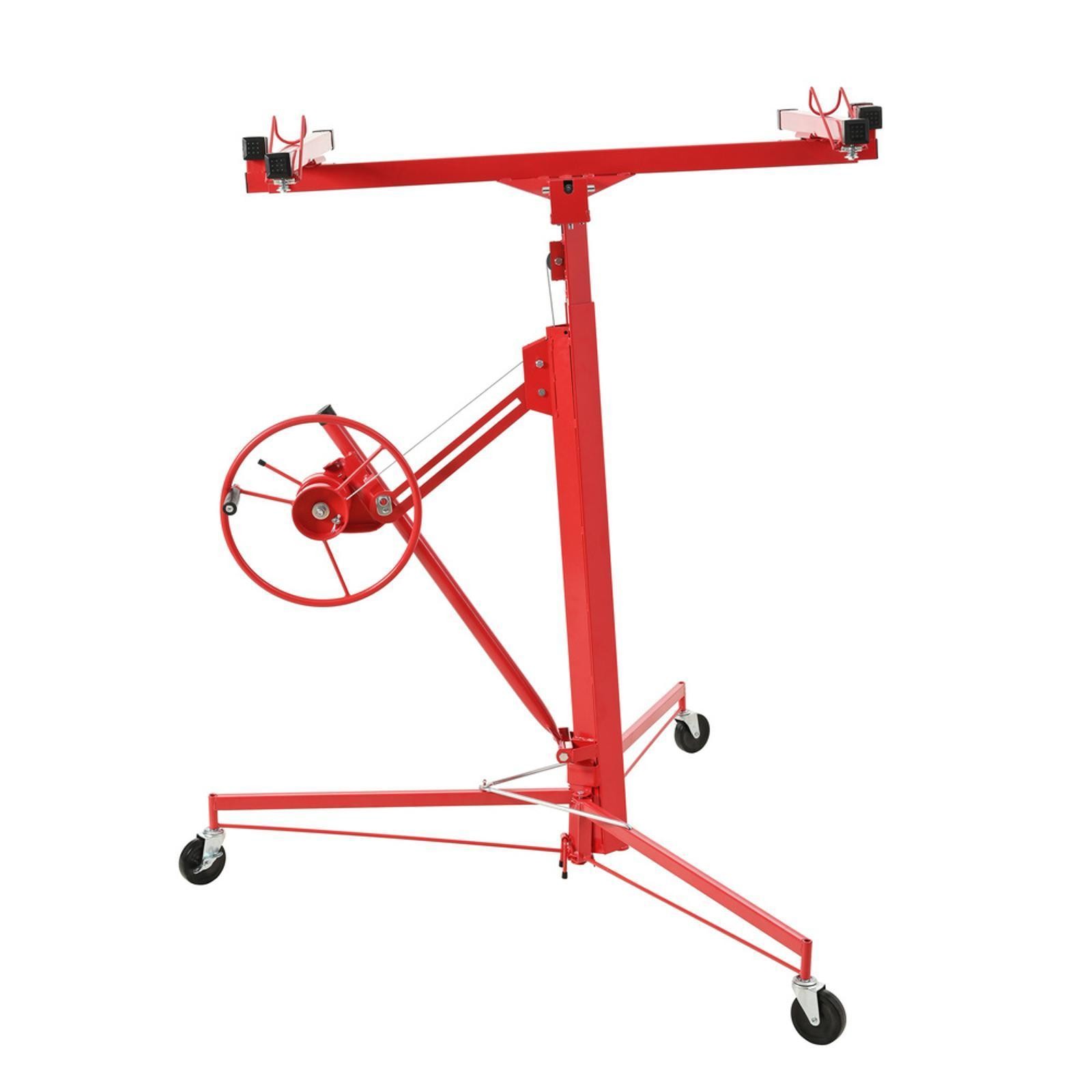 11' Drywall Panel Hoist with Rolling Casters - Lockable Construction Lift