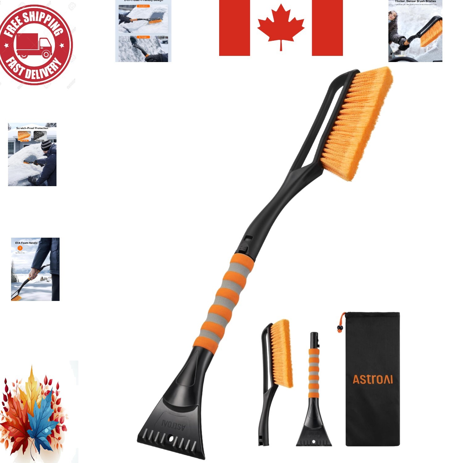 AstroAI 27 Snow Brush and Ice Scrapers for Car Windshield, Detachable Snow Sc...