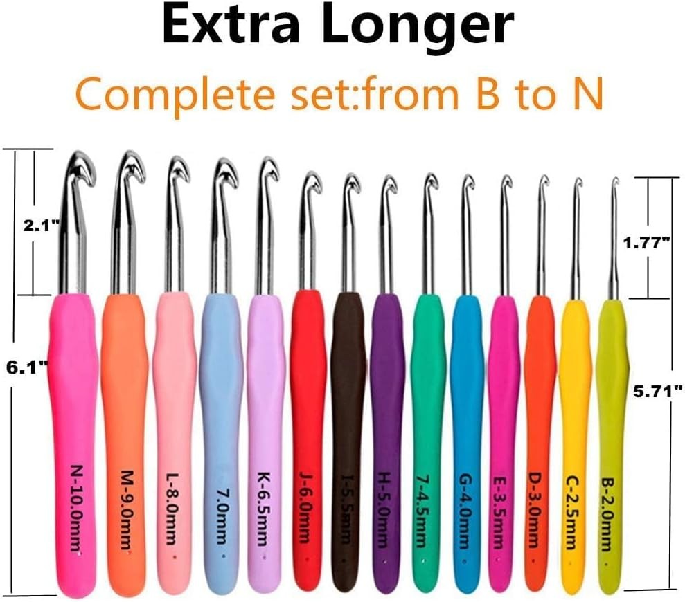 Ergonomic Crochet Hook Set 14 Sizes w/ Case Stitch Markers Scissors for Beginner