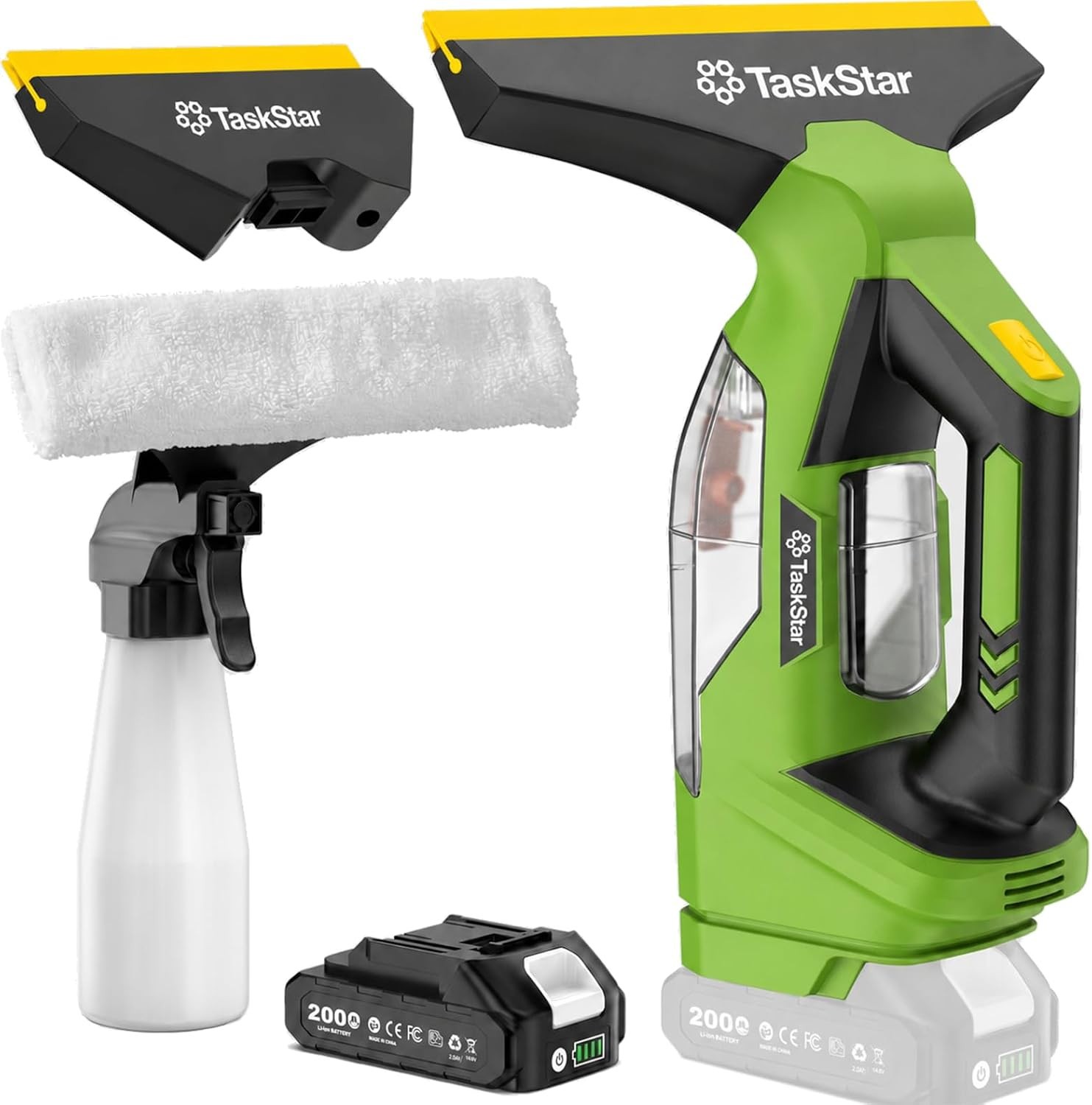 Cordless Window Vacuum Cleaner Squeegee 2-Blade 2000Pa Glass Shower Mirror Tile