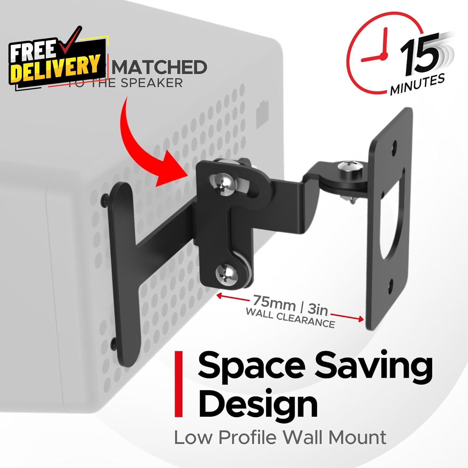 Play 3 Wall Mount Black Compatible with Sonos Play:3 Adjustable Swivel & Tilt...