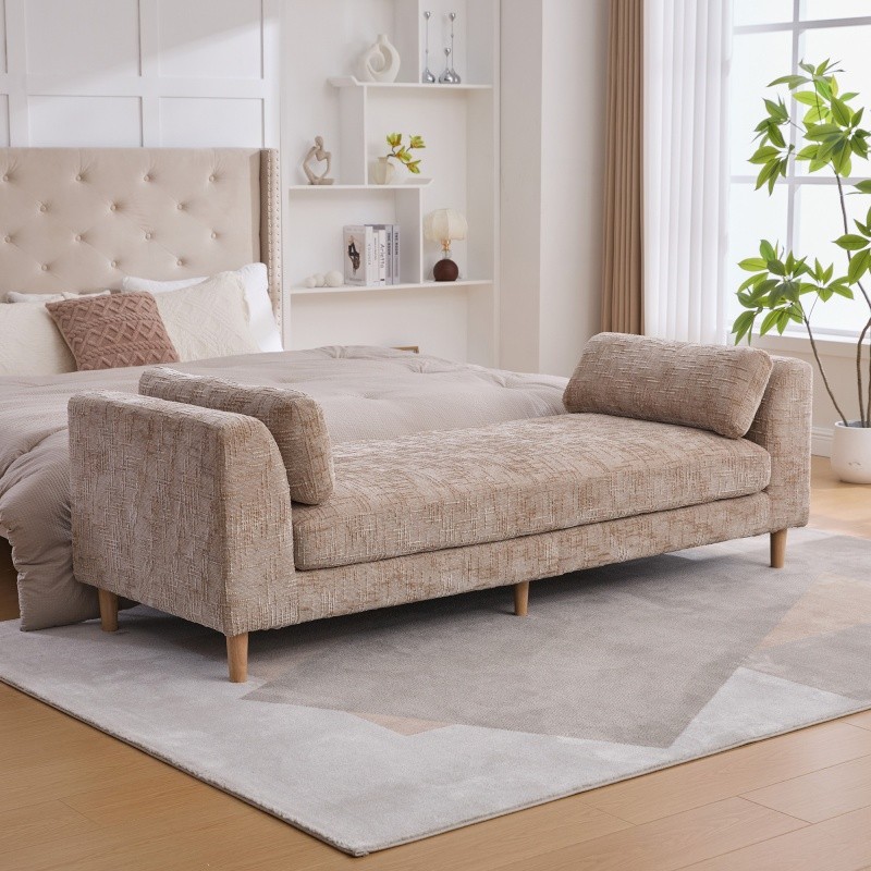 83" Modern Upholstered End of Bed Bench Chaise Lounge Couch w/2 Bolster Pillows