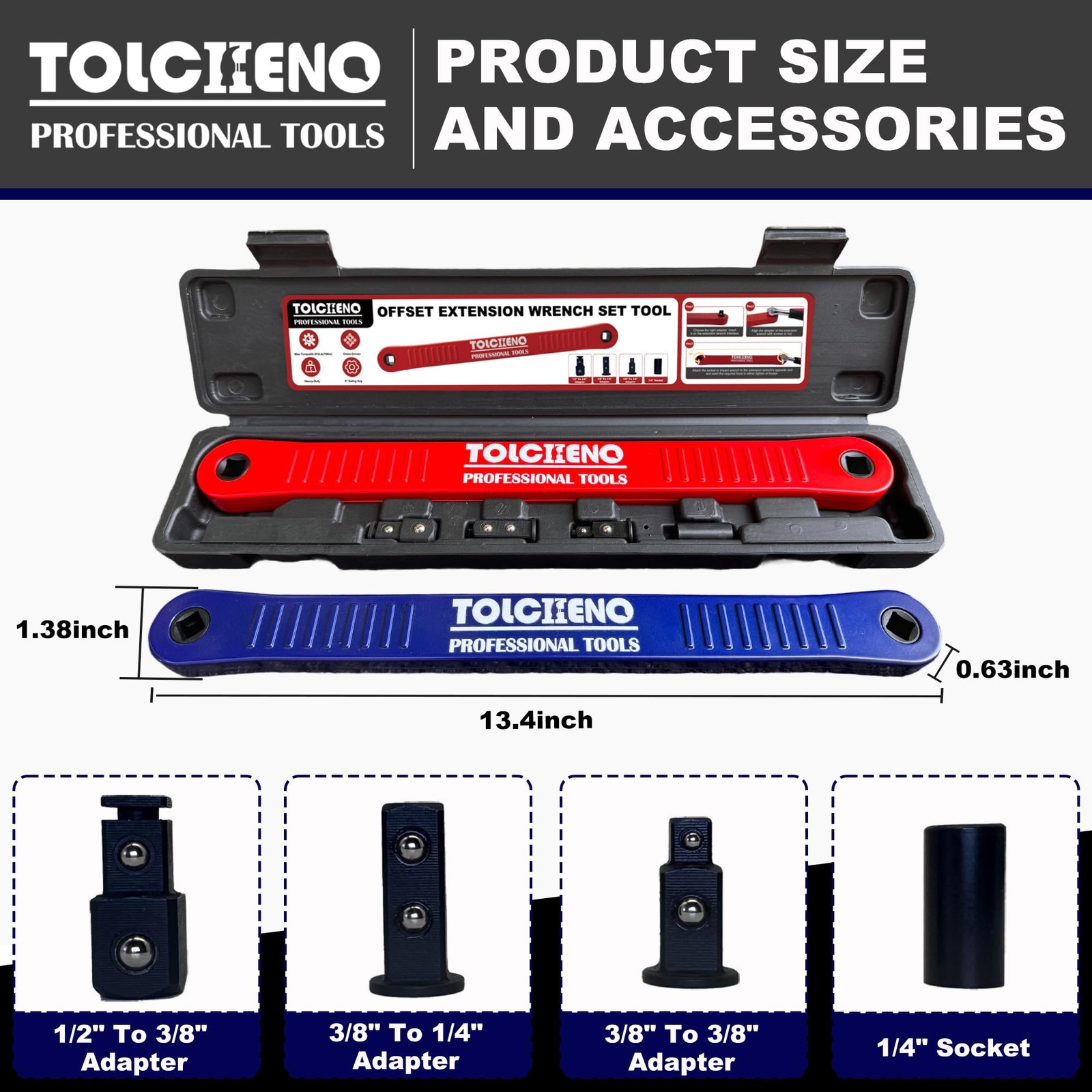 TOLCHENO Offset Extension Wrench Set, Pro Zero Blue
