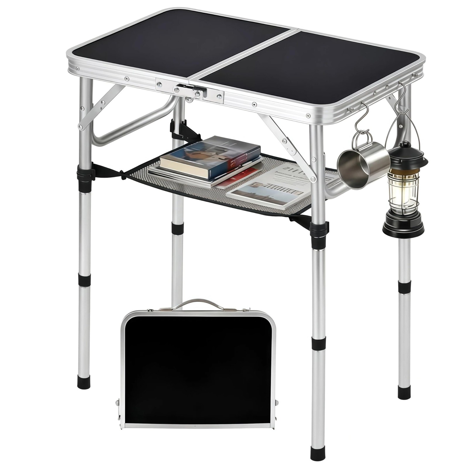 Folding Picnic Table 2ft Portable Camping Table Adjustable Heights Metal Alum...