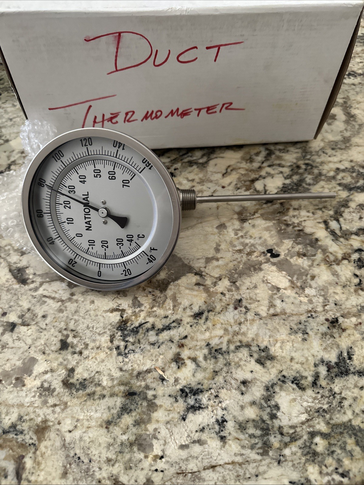 National Duct Thermometer With 6" Stem temperature ranges from -40°F to +160°F