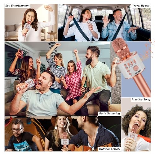 Wireless Bluetooth Karaoke Microphone,3-in-1 Portable Handheld Rose Gold