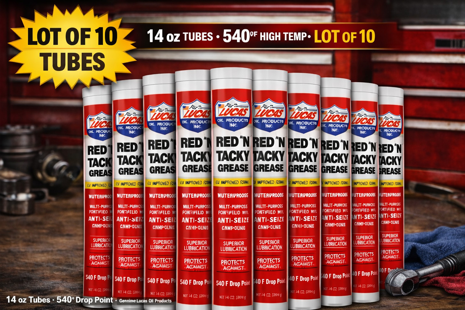 Lucas Oil 10005 Red "N" Tacky Grease 14-ounce 540°F Drop Point (Pack of 10)