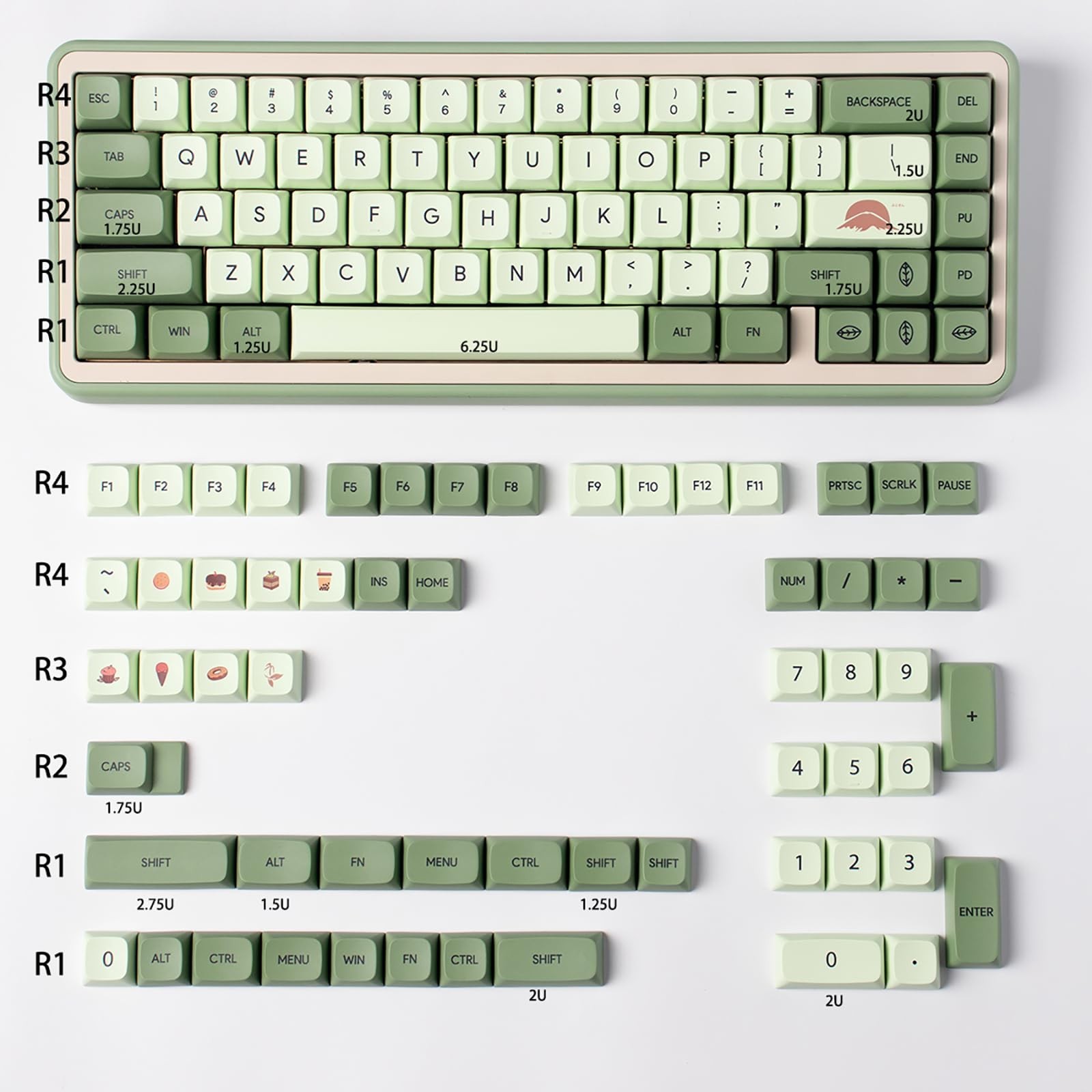 Matcha Green Keycaps 124 Keys XDA Profile Dye Sub PBT Keycaps Set Fit for 60%...